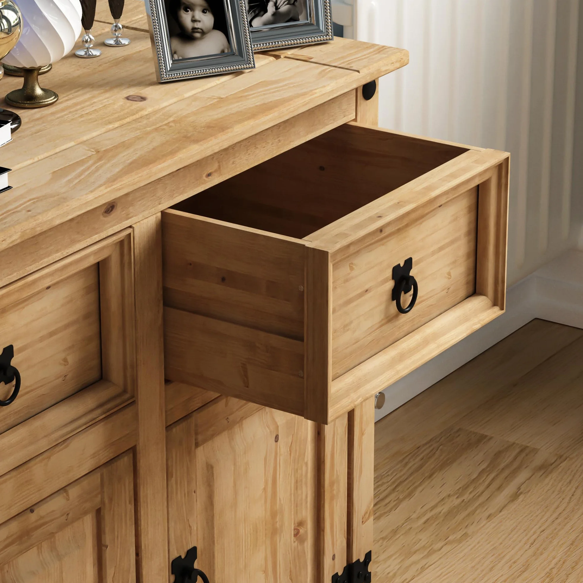 Vida Designs Corona - Aparador con 3 puertas y 3 cajones, madera de pino maciza, para salón, comedor, dormitorio