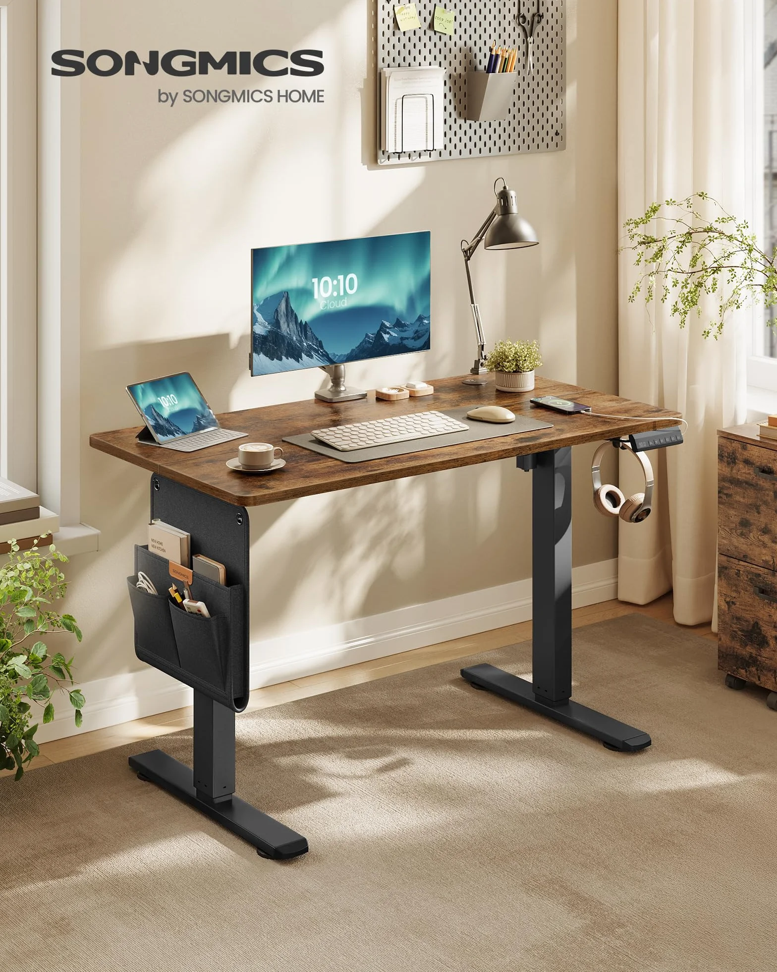 SONGMICS Escritorio Eléctrico Regulable en Altura 100x60 cm USB-C Marrón Rústico LSD130KD01