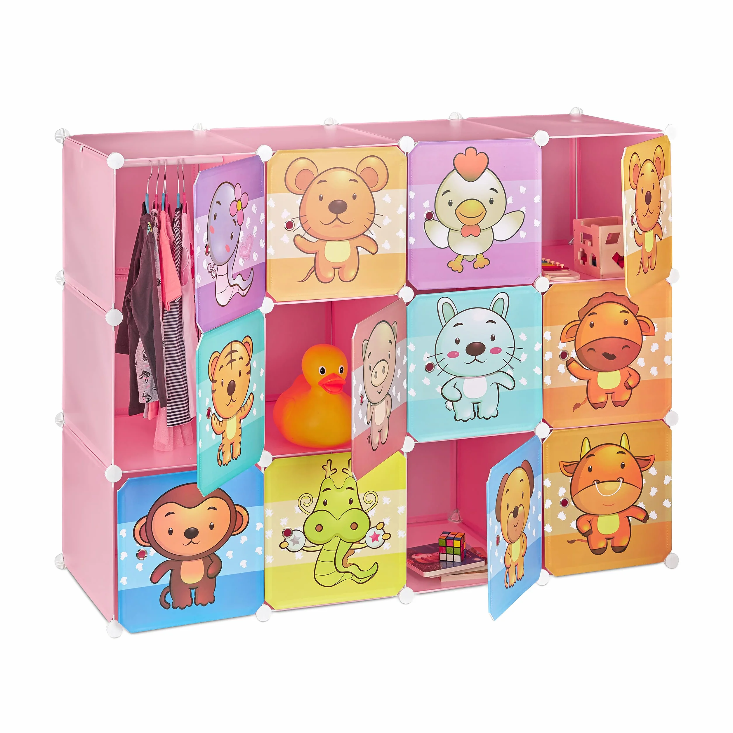 Relaxdays Estantería Infantil Modular con Animales Rosa 145 x 110,5 x 46.5 cm