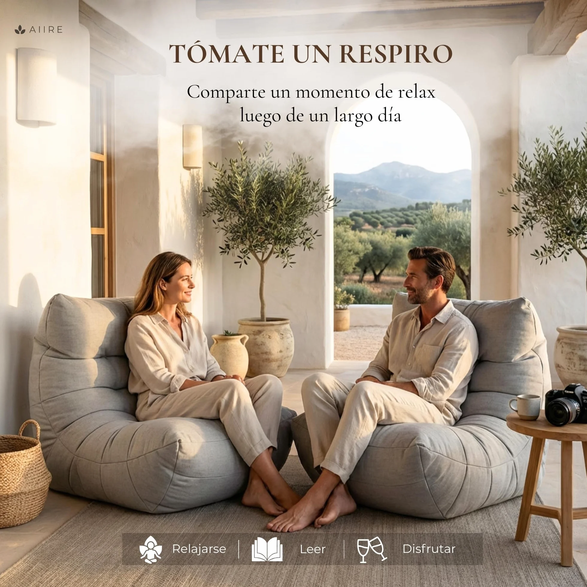 Aiire Puff Exterior Jardín Moderno - Sillón Puf XXL con Relleno Incluido de Diseño Terraza o Piscina - Outdoor Bean Bag Chair Gris Claro