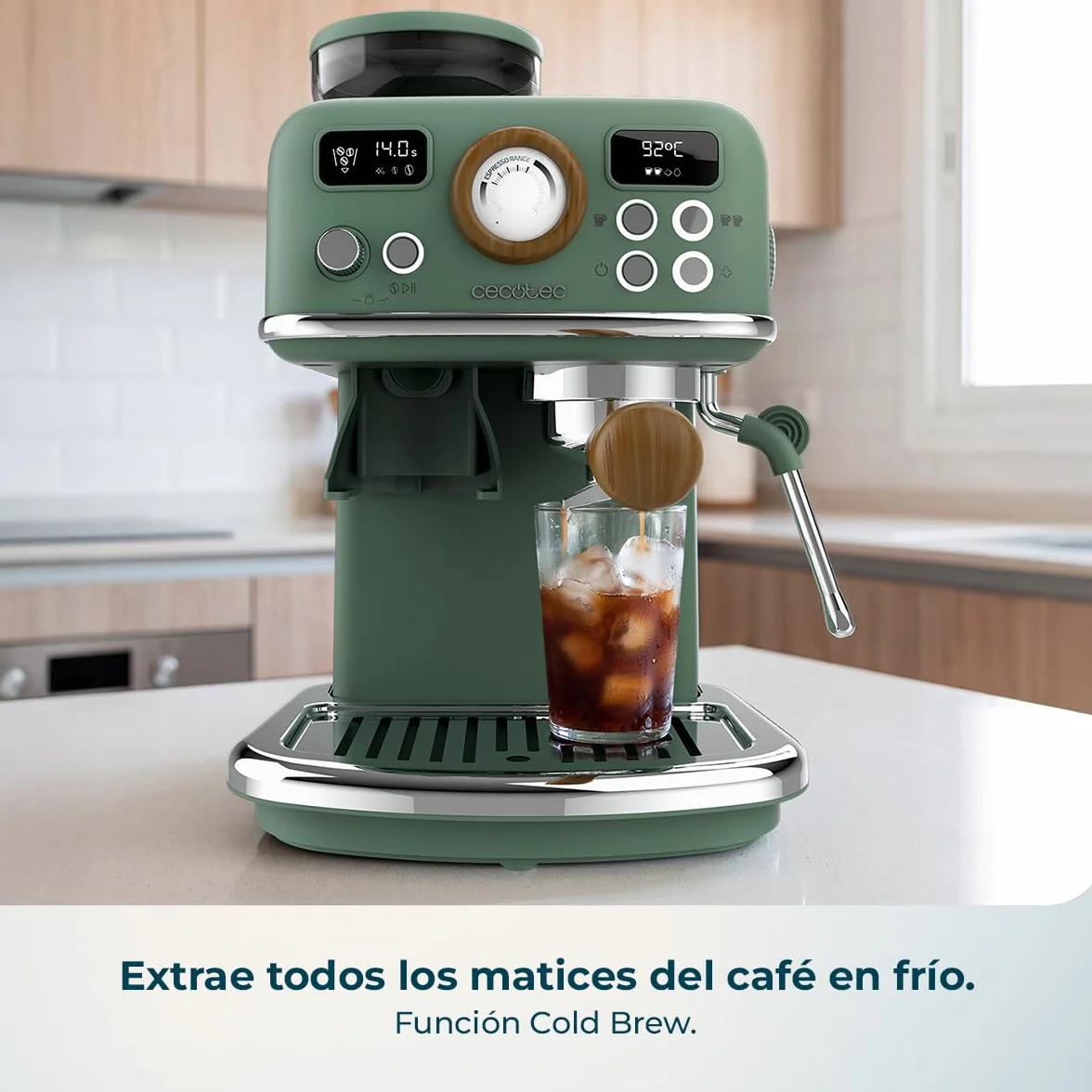 Cecotec Cafetera Express Manual Power Espresso 20 Tradizionale Grind. 1500W, Molinillo 20 Niveles, 20 Bares, PID, Thermoblock, Steamer, Cold Brew, Café Recién Molido con Crema Perfecta