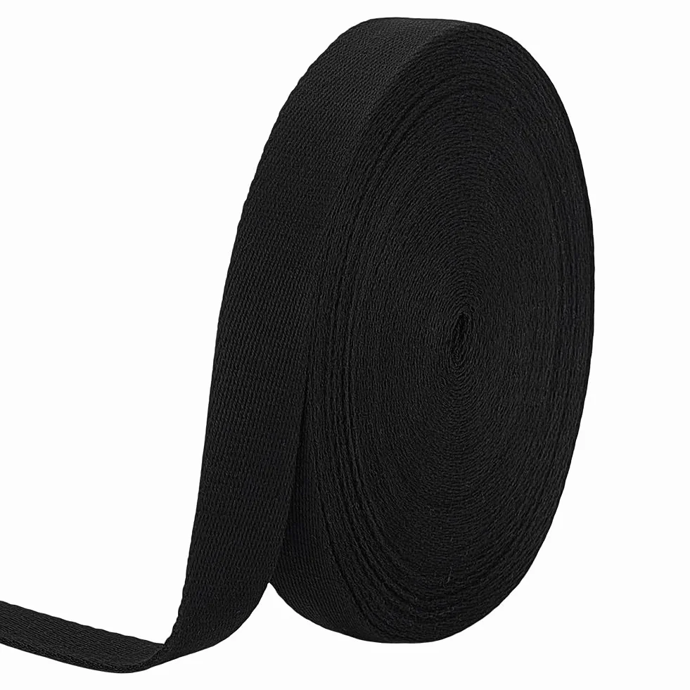 BENECREAT Correa de algodón de 15 m, cinta de cincha negra resistente de 25 mm de ancho, para accesorios de ropa, decoración de regalos, asas