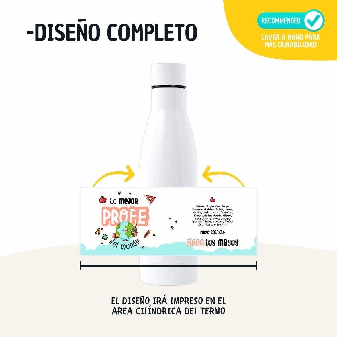 DEREGALOOS Botella térmica personalizada con foto y texto 700ml. Botella de agua acero inoxidable personalizada. Libre de BPA y reutilizable. Regalo para profesores.