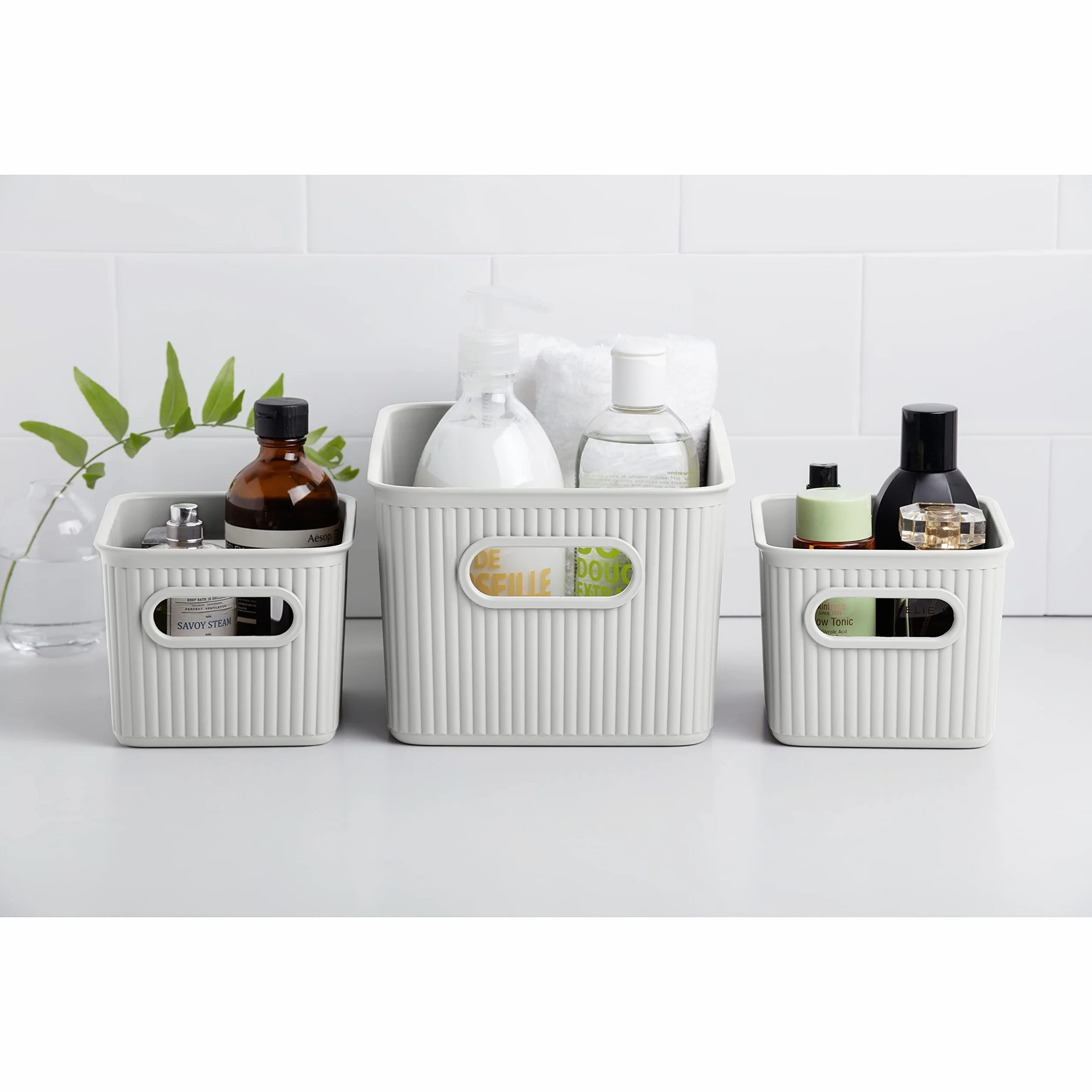 Tatay Cestas Almacenaje Plastico Baobab Set 3 Cajas Organizadoras Asas Integradas Plástico Reciclado Libre de BPA 18,7x27,8x13,3 cm Blanco