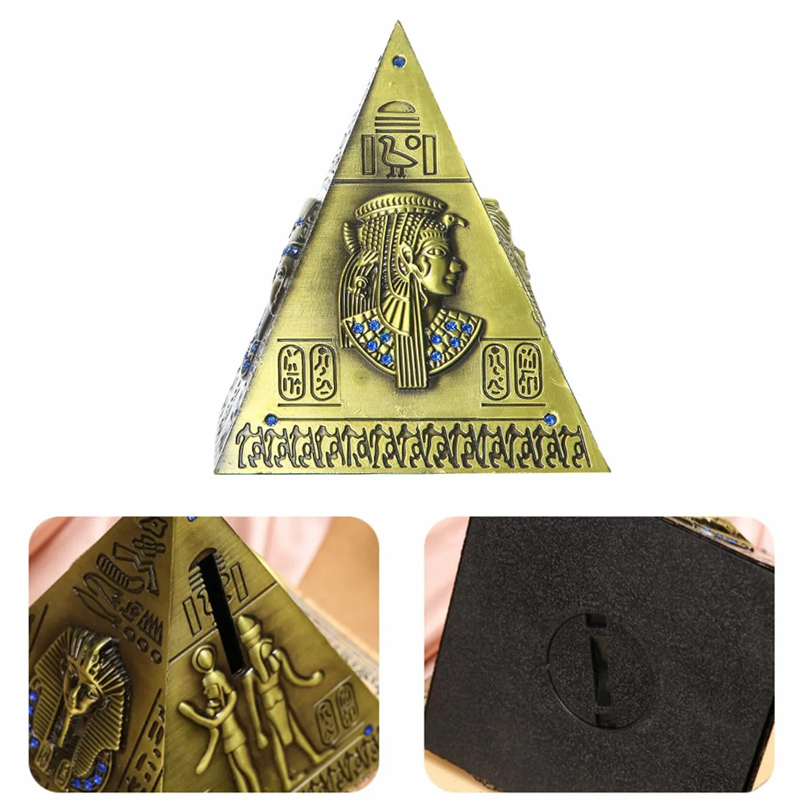Alide Hucha piramidal creativa de metal, con forma de pirámide egipcia, estilo retro, para guardar monedas, 11 x 11 x 14,5 cm.