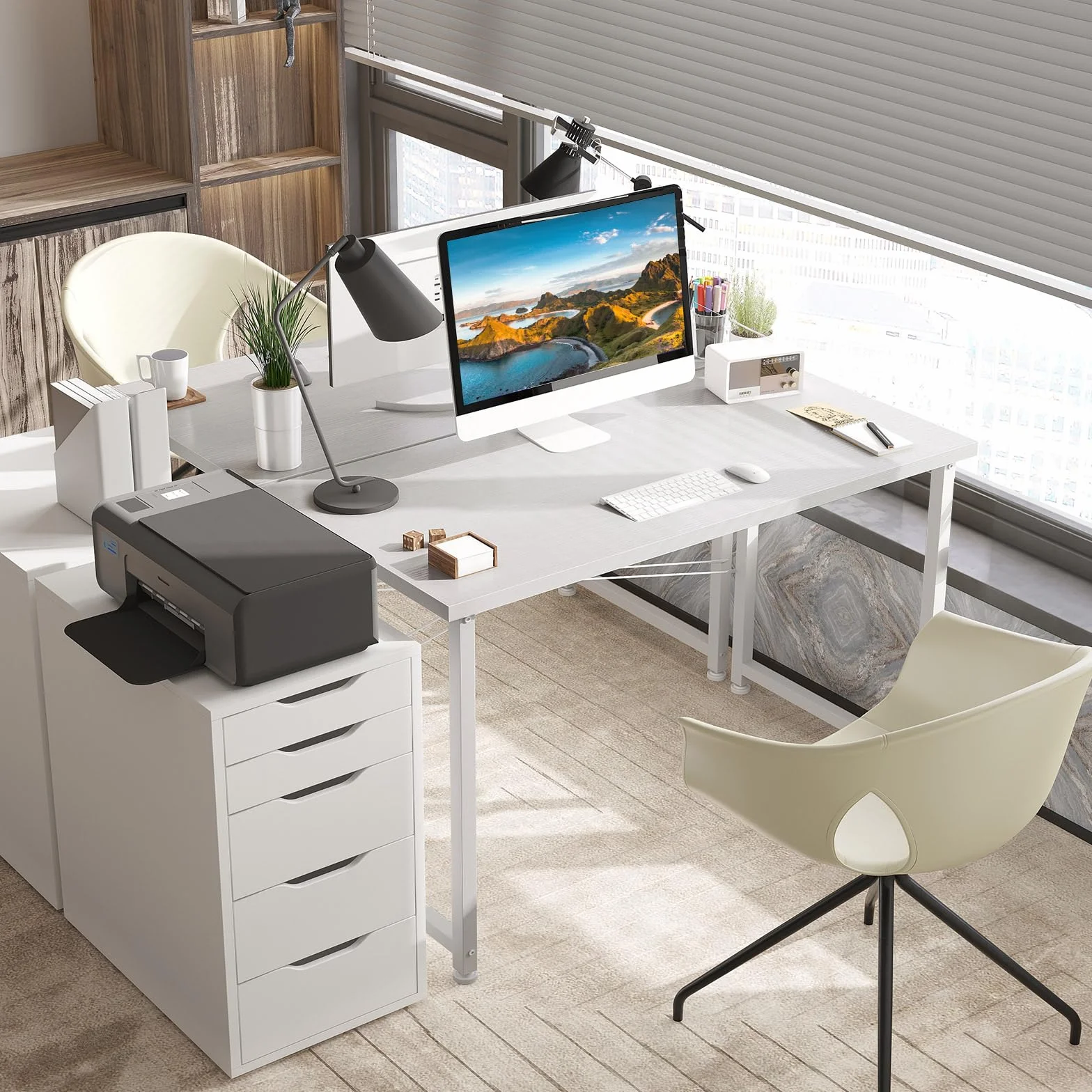 ODK Escritorio Pequeña 100x48cm Mesa de Estudio con Pies Ajustables Blanco