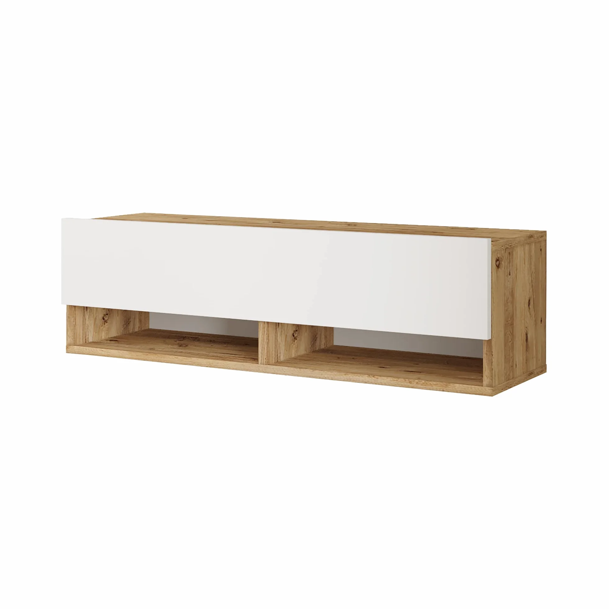 [en.casa] Mueble TV Suspendido con Espacio de Almacenaje Mesa Tele de Pared con Puerta y 2 Estantes Aglomerado 100 x 32 x 30 cm Roble Rústico/Blanco