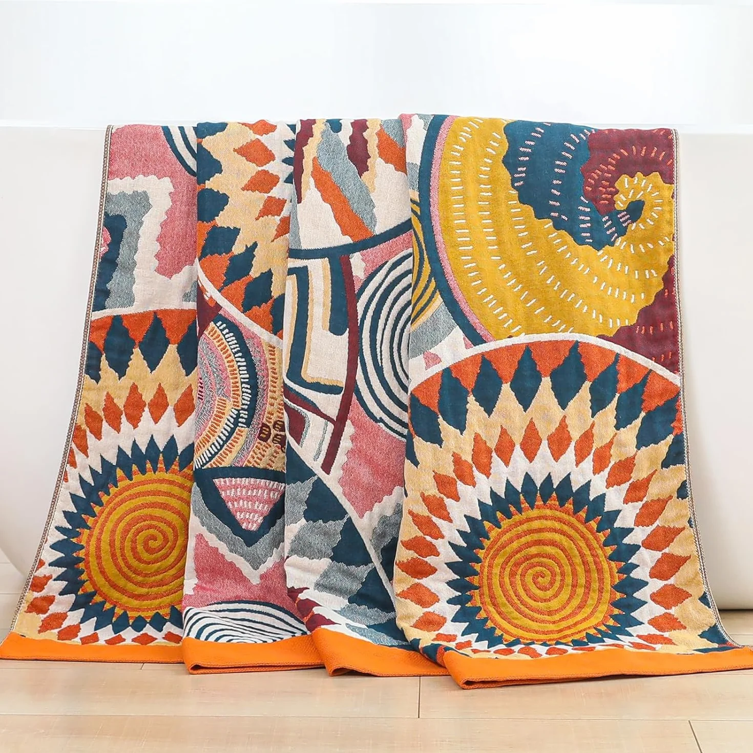 HOORDRY Colcha premium 100% algodón, manta de doble cara, colcha boho 230 x 250 cm, manta para sofá o cama, manta de muselina de algodón para toda la temporada