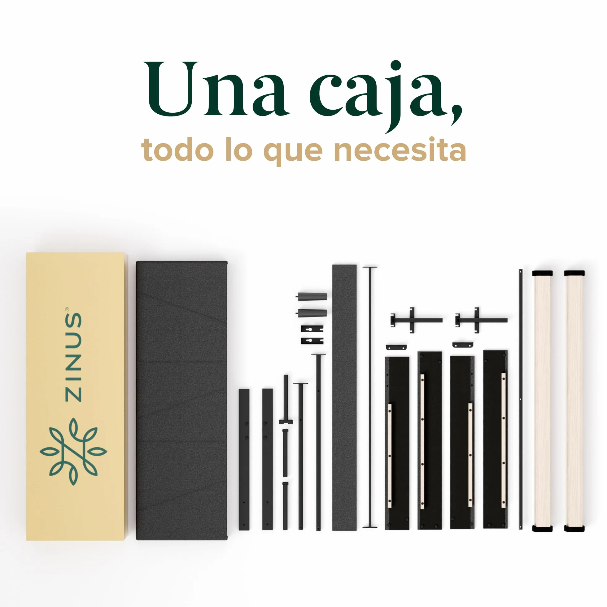 Zinus Maya Estructura Cama 150x190 cm Queen Size Tapizada con Cabecero Láminas de Madera Gris Oscuro
