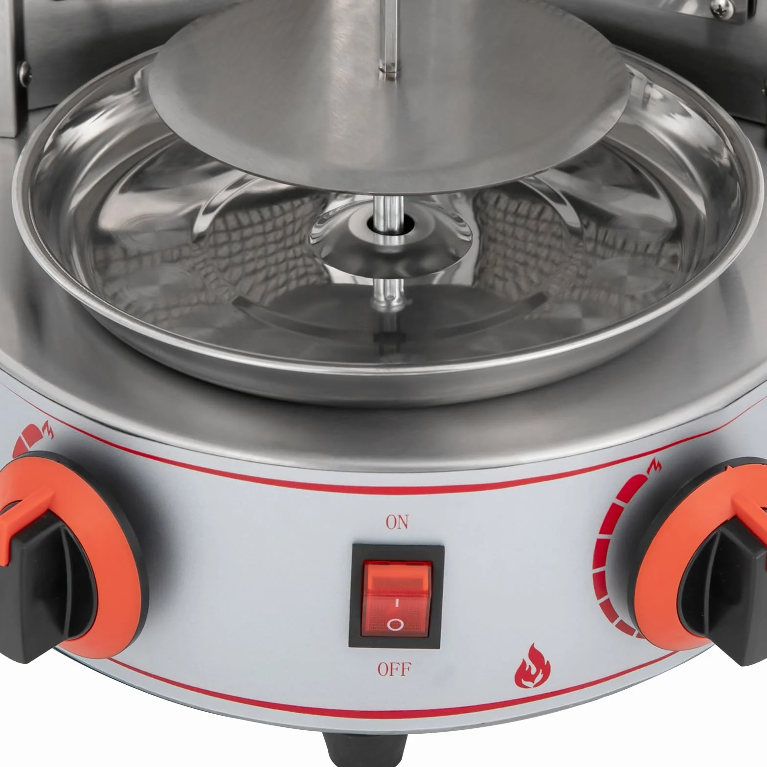 Shawarma asador vertical 360° acero inoxidable con dos interruptores térmicos ajustables