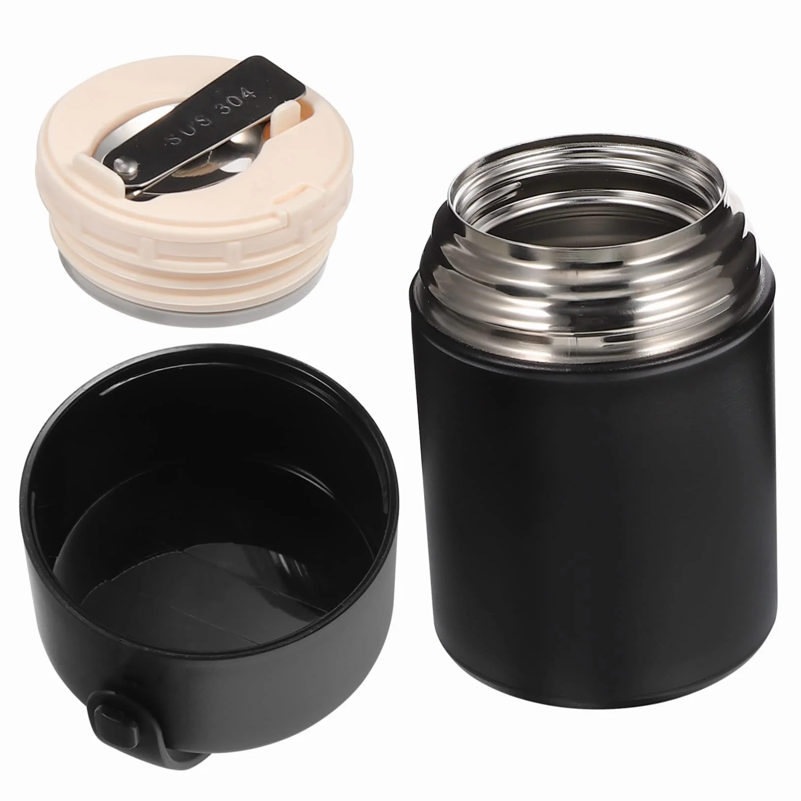 Contenedor de alimentos aislado de acero inoxidable de 850 ml, doble pared con cierre hermético, amplio diseño negro para adultos, ideal para almacenamiento de comidas calientes al aire libre