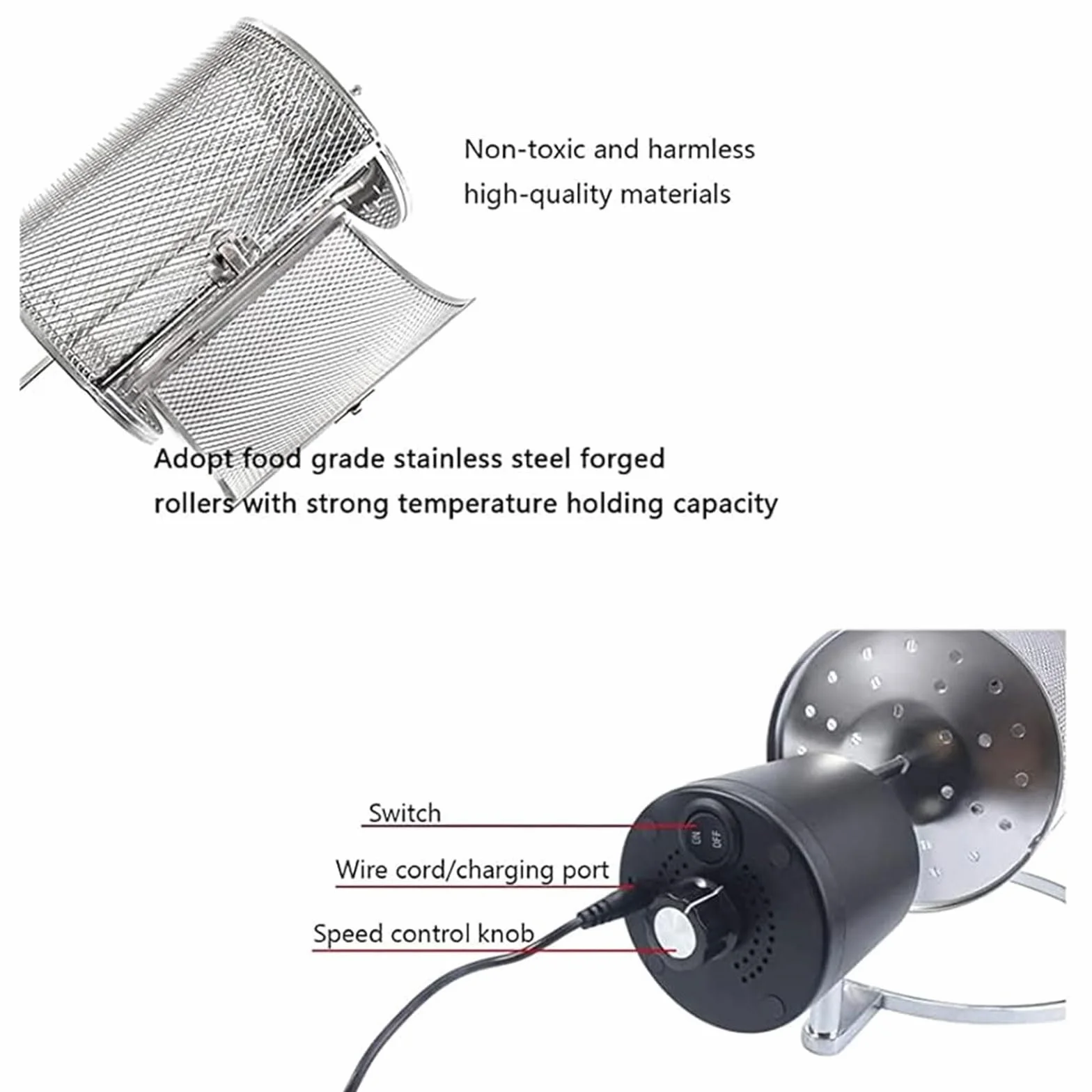 PEIXEN Tostador de café automático 800 g Capacidad Tambor eléctrico Acero Inoxidable
