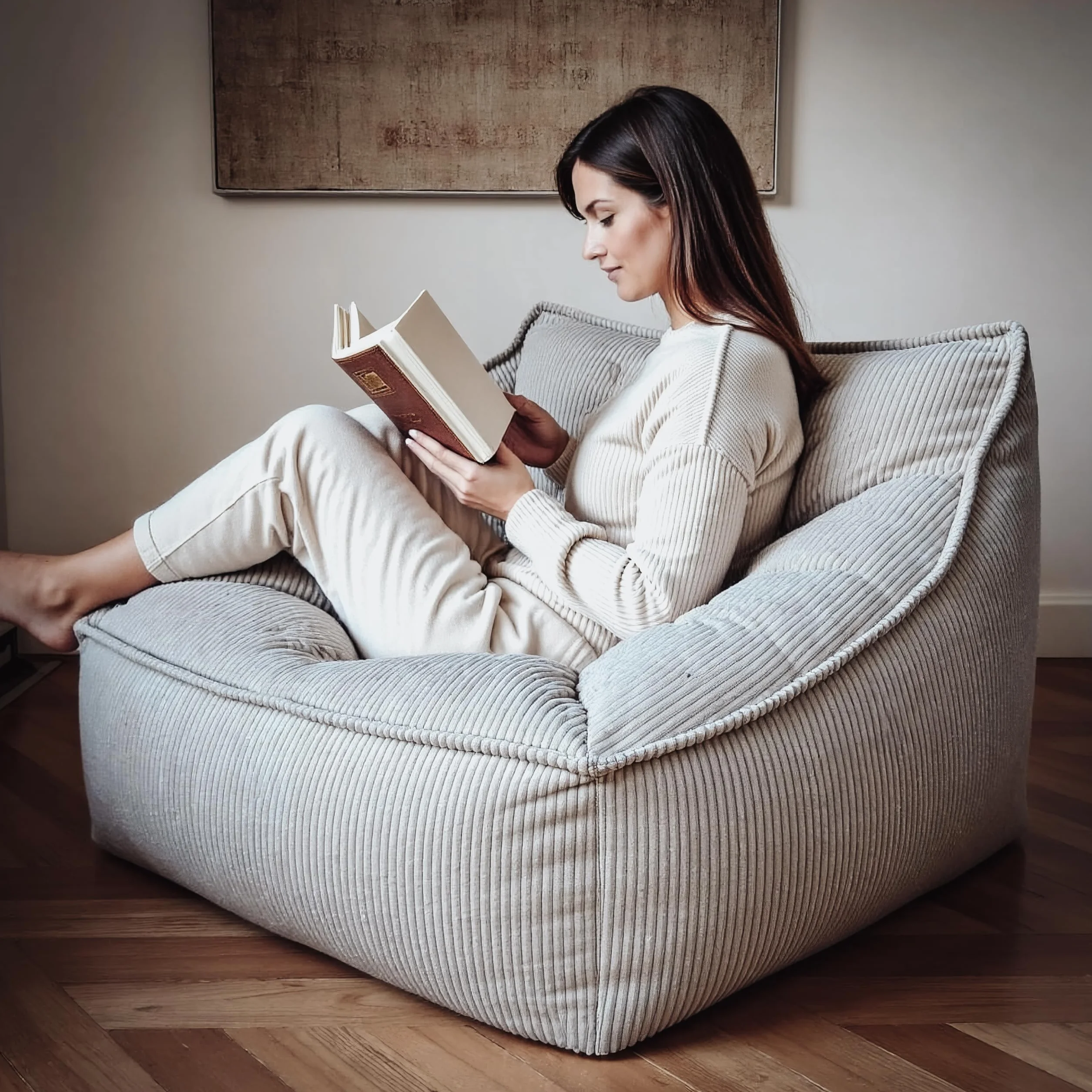 Aiire Sillón Puff con Relleno Incluido - Puf Salon, Dormitorio y Habitación Juvenil Moderno - Funda en Pana Premium Desenfundable y Lavable - Bean Bag XXL Gigante para Adultos [100x100x80]