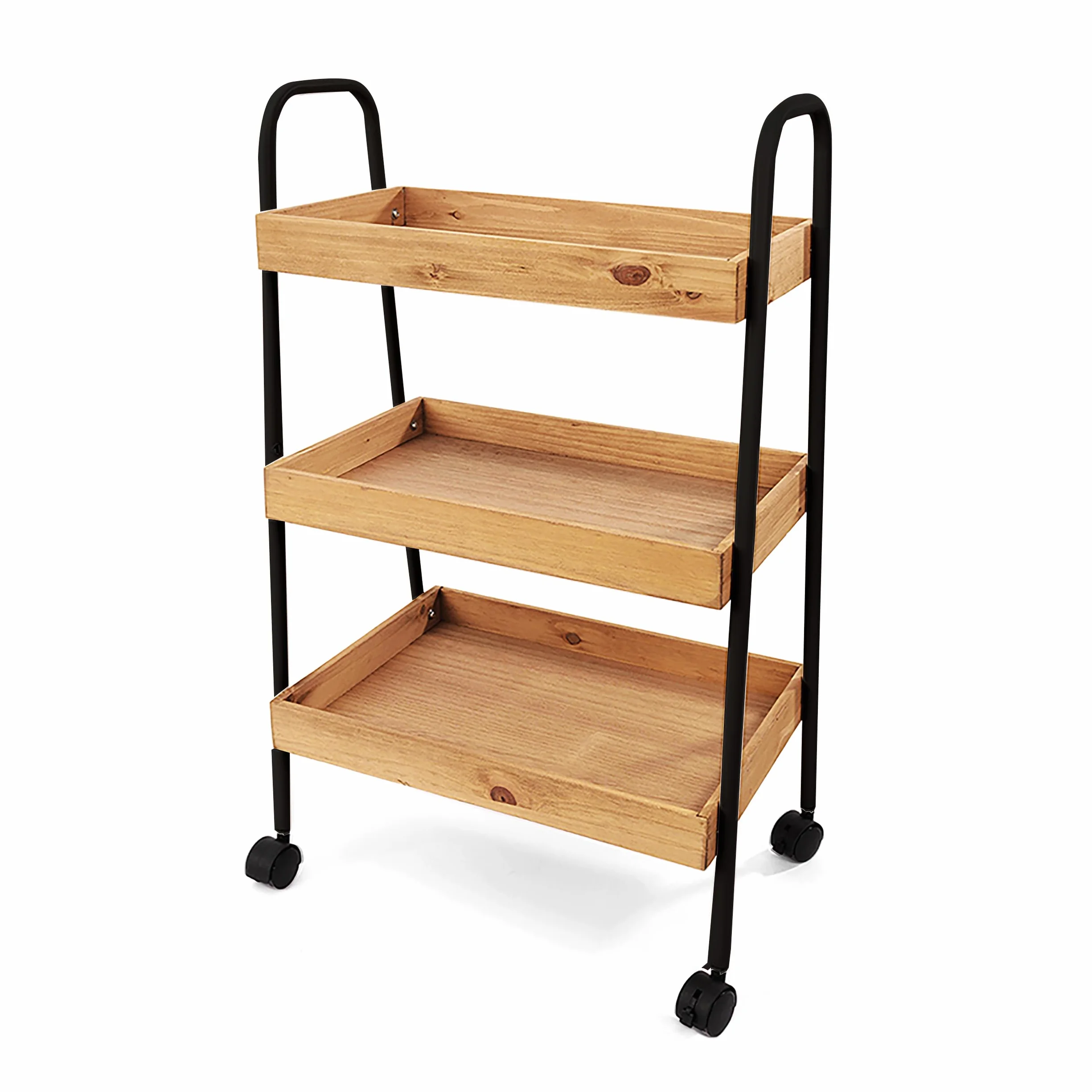 XZ-22321 Carrito de Almacenamiento de Madera y Metal Multiuso 45x30x78cm con 3 Estantes - Mueble Auxiliar para Almacenaje Ideal para Baño, Cocina, Salón