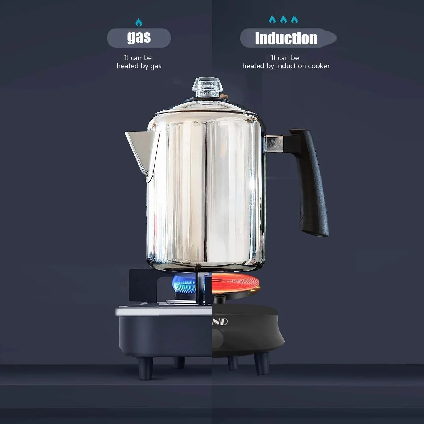 YINO Cafetera Filtro Percolador Acero Inoxidable 304 9 Tazas para Acampar Viajes