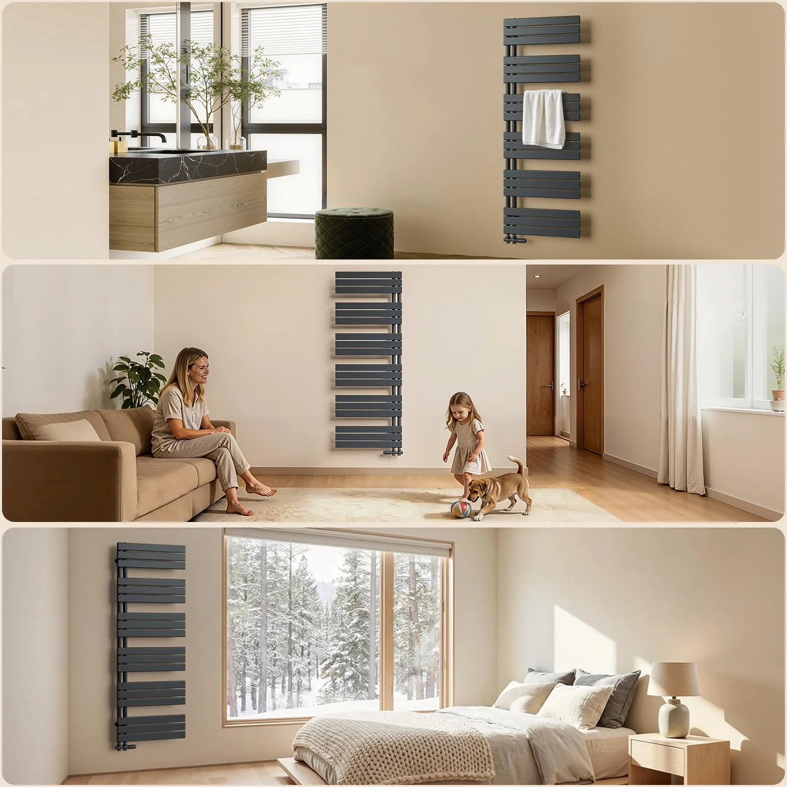S'AFIELINA Radiador de diseño para baño, radiador toallero Agua calefaccion Antracita, Conexión Central,1041x500mm, radiador para baño, secador de Toallas, 555 vatios（Válvula no incluida）