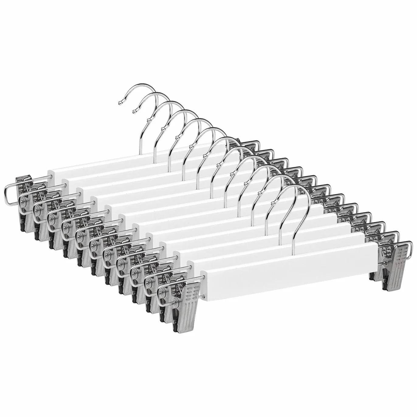Perchas de Madera Blanca 12 Unidades con Pinzas Ajustables Antideslizantes Gancho Giratorio 360°