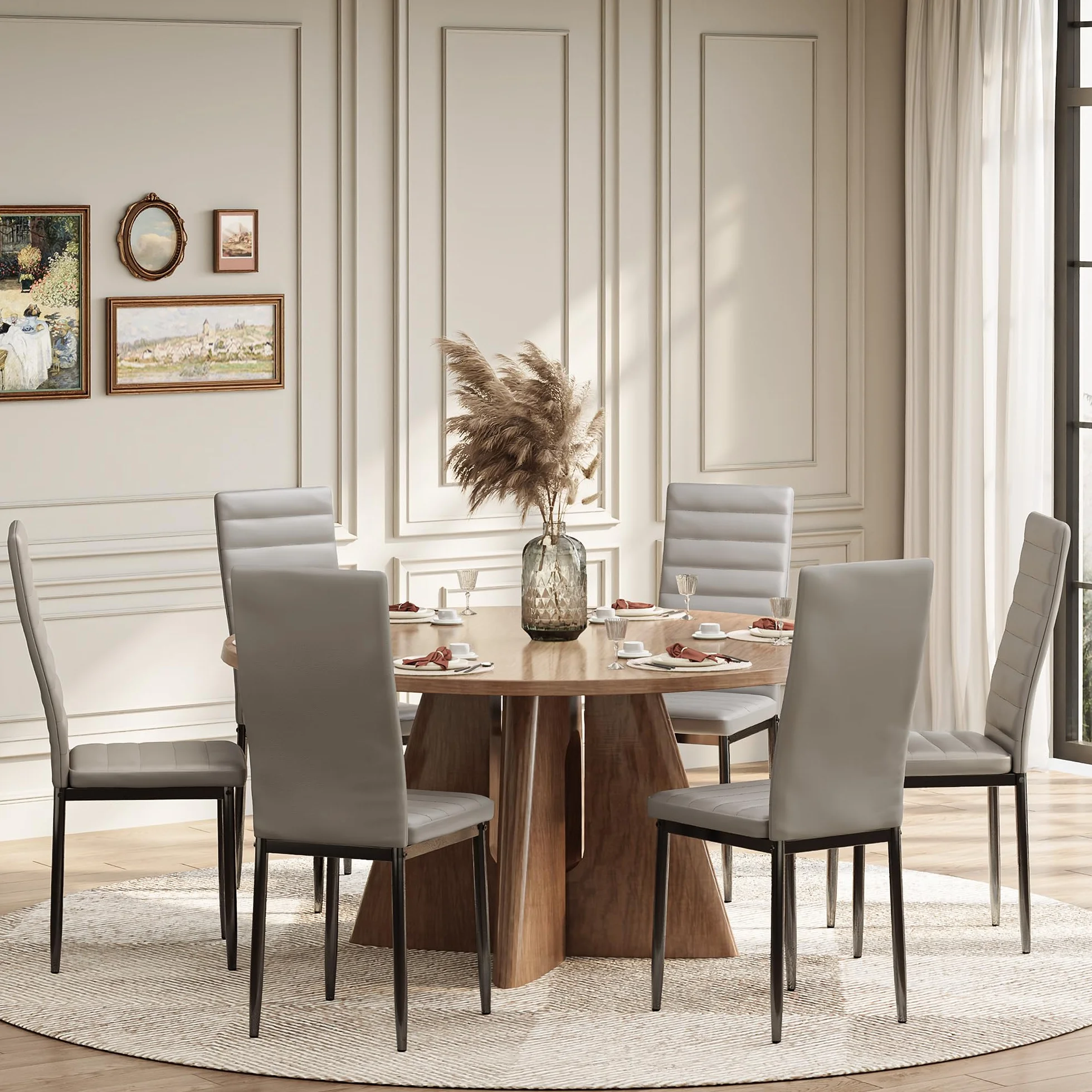 Juego de 6 Sillas de Comedor de Terciopelo, Sillas Modernas y Abiertas de Cuero para Cocina, Comedores, Estudios y Salas de Estar, Gris