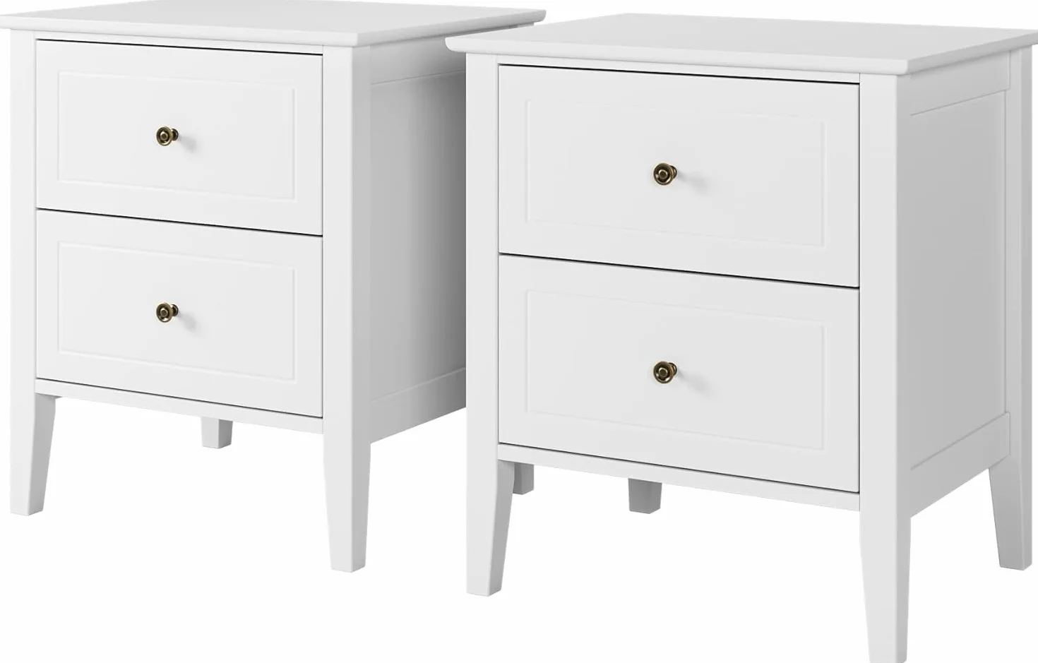 FOREHILL Mesitas de Noche Pack 2 Blanca, Mesillas de Noche con 2 Cajones, Mesitas de Noche Dormitorio, Mesas de Noche, Moderno, Madera, 50x40x55,5cm