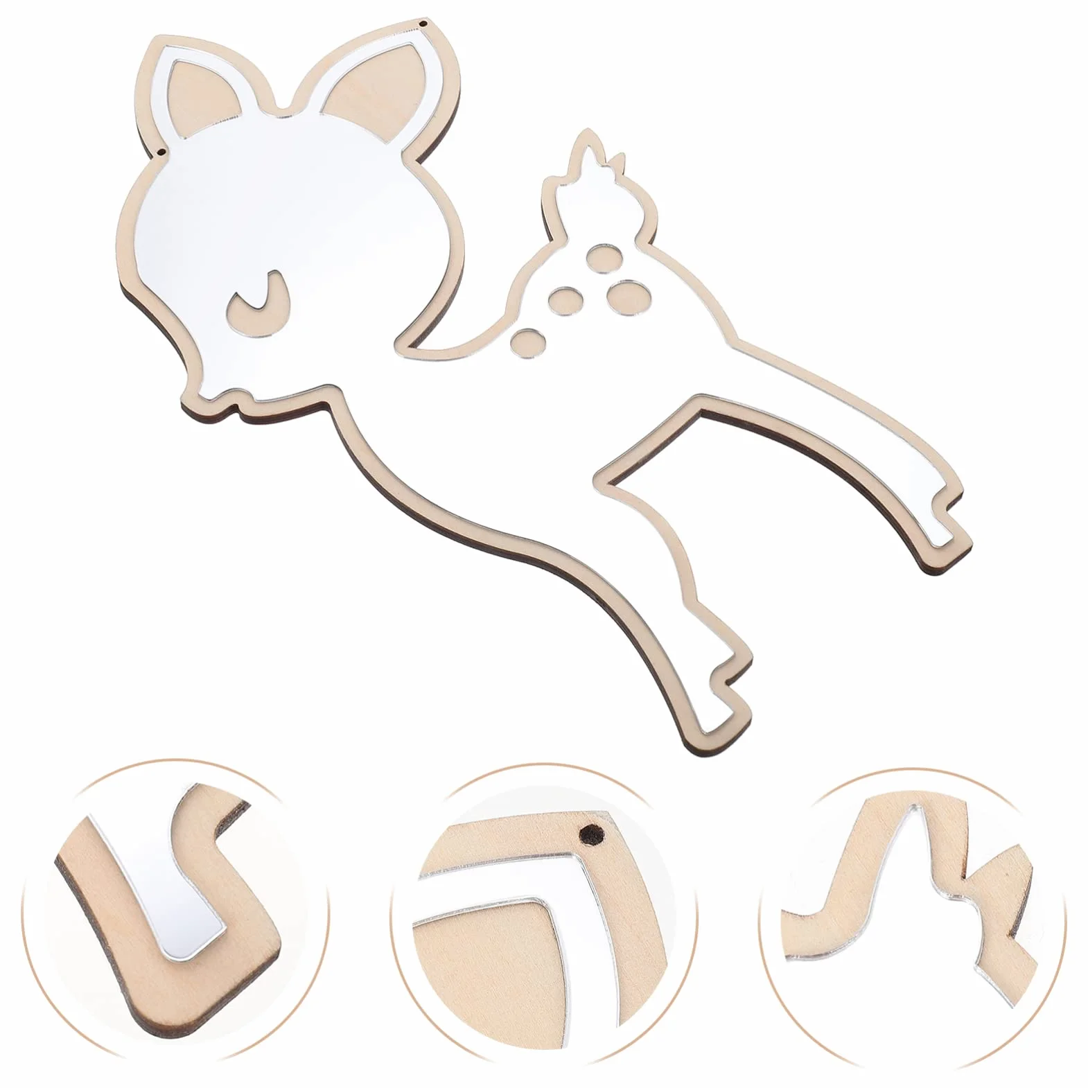 HOMSFOU Espejo De Ciervo De Madera Decoración De Pared Nórdica Acrílico No Vidrio Irrompible Espejo Decorativo para Sala De Estar Sala De Juegos Infantil De Pie Y Colgante