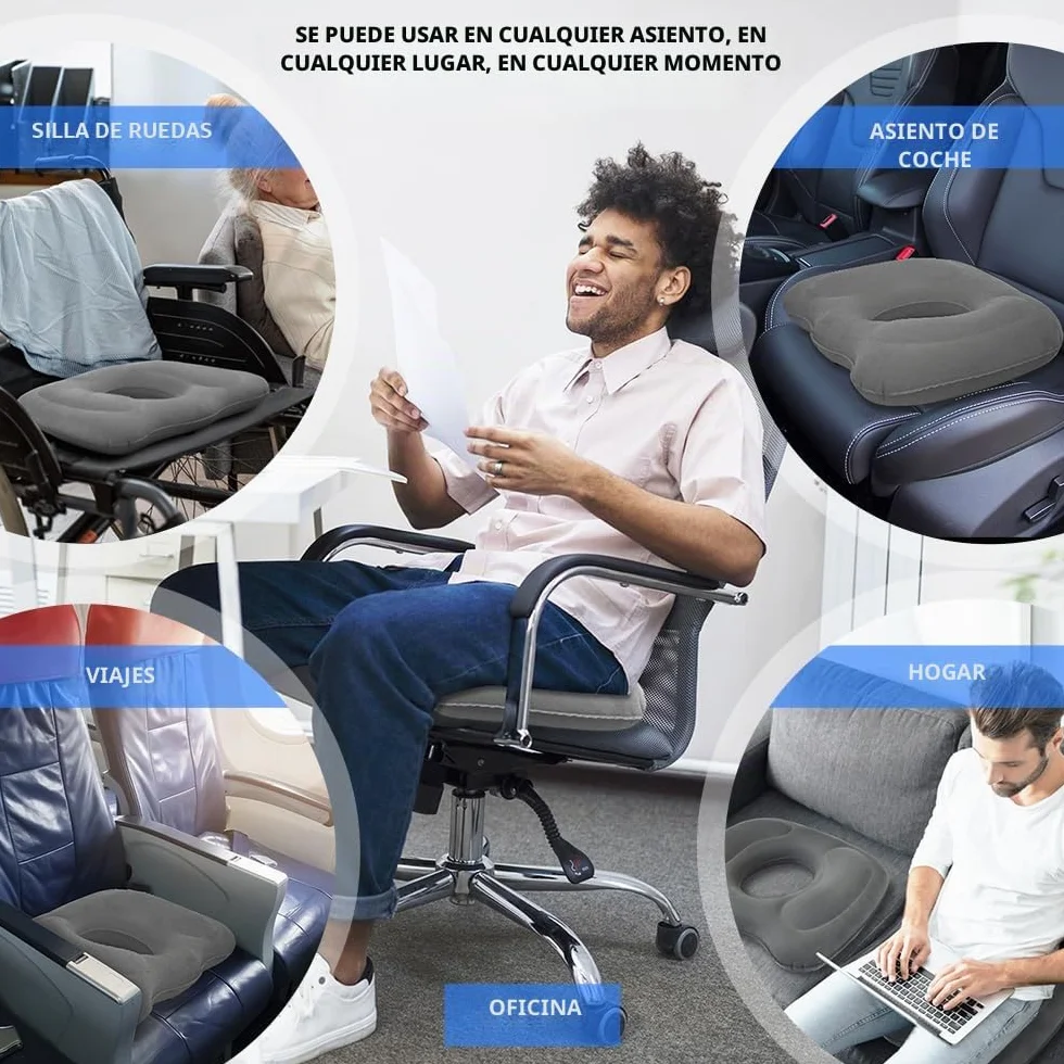 Cojín Asiento Multifuncional Hinchable en Forma de Rosquilla para Hemorroides, Cóccix y Dolor Postquirúrgico