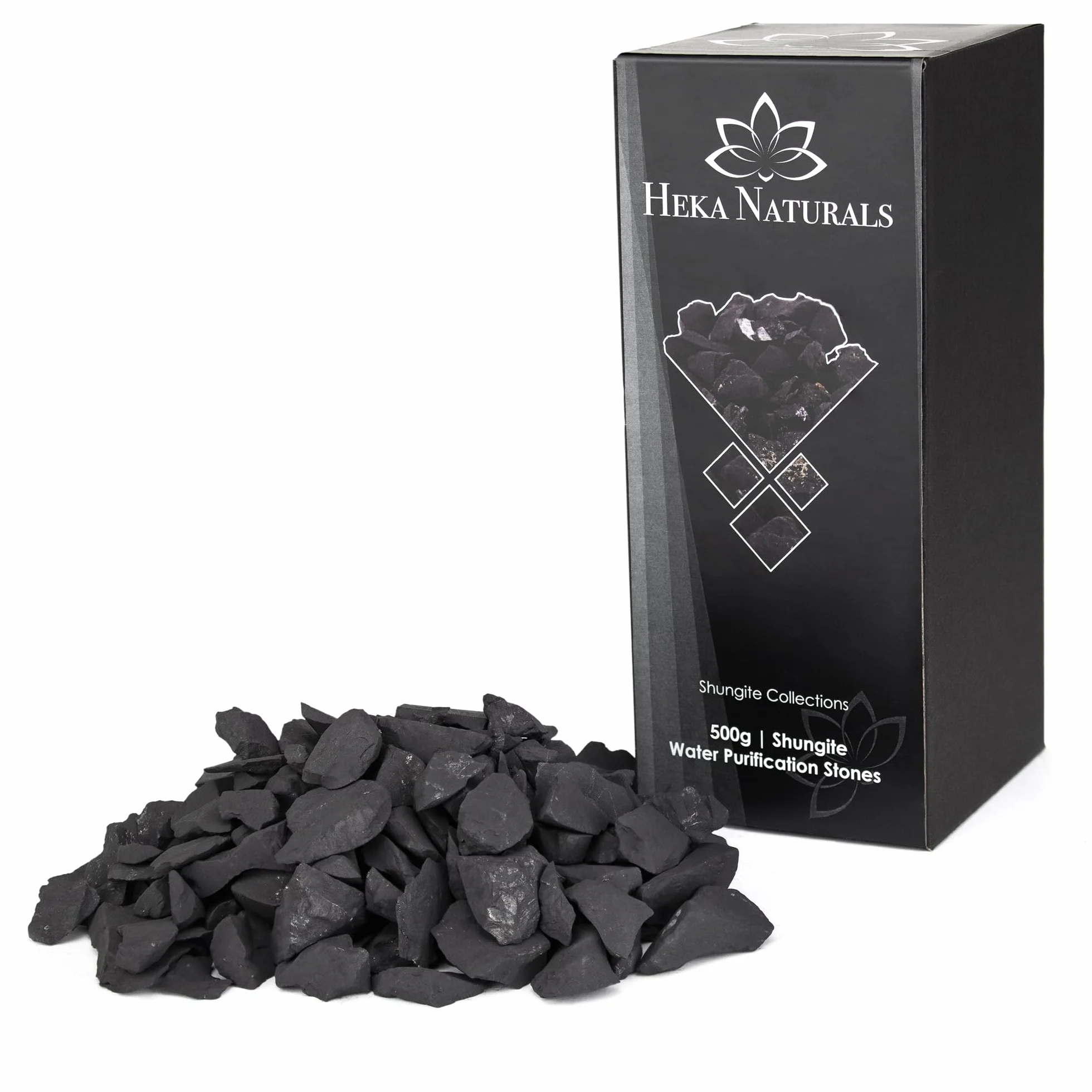 Heka Naturals Shungit Minerales Naturales Piedras de Agua | 500g - Cristales Filtro de Agua Potable - Chakra Espiritual Piedras Curativas - Agua Purificación Mineralización y Detoxificación