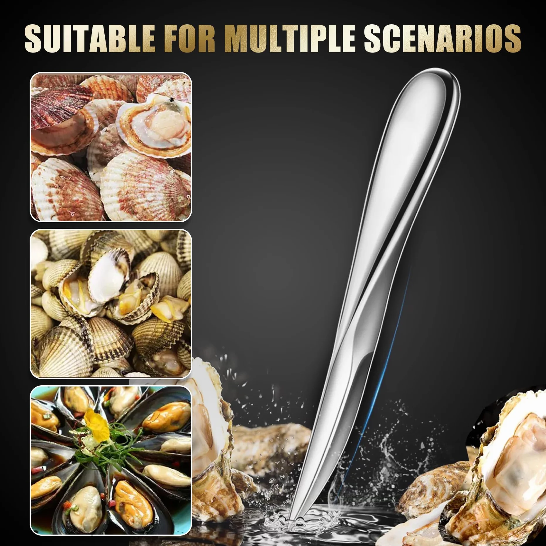 1 piezas Cuchillo para ostras en Acero Inoxidable, Abridor de Ostras, Adecuado para abrir todo tipo de mariscos, como vieiras, almejas, mejillones y ostras.