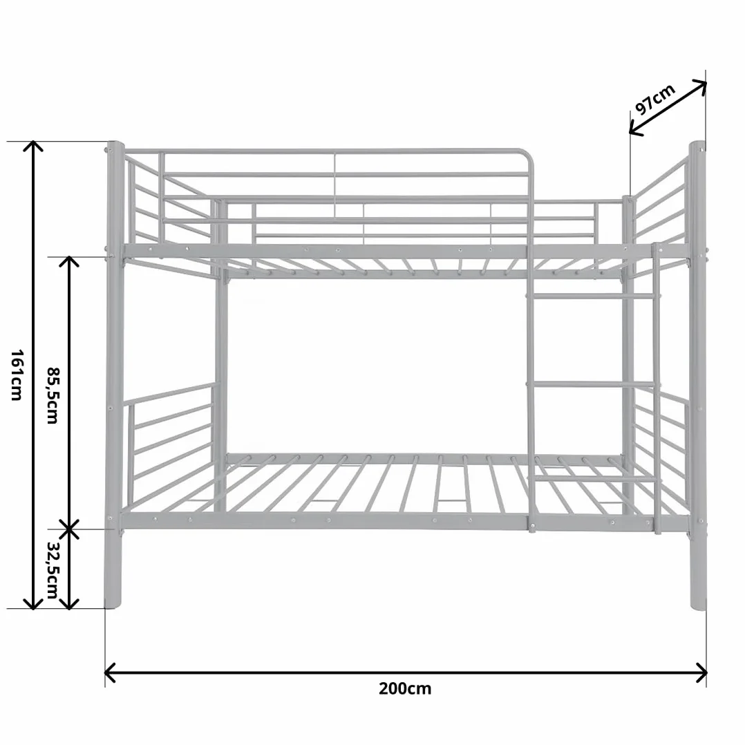 Acomoda Textil – Litera Metálica Doble 200x97x161 cm. Cama Infantil y Juvenil con Escalera Lateral y Barandilla Seguridad Resistente y Compacta para Dormitorio (Litera)