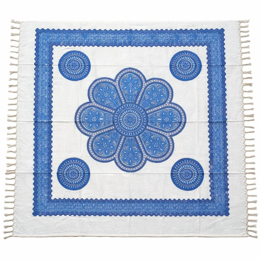 Kimbatex Pareo Multiusos XXL para Playa y hogar, 210 x 240 cm, 100% algodón. Ideal como Pareo Playa, Cubre sofá, Cubre Camas, Tapiz... (Mandala Azul)