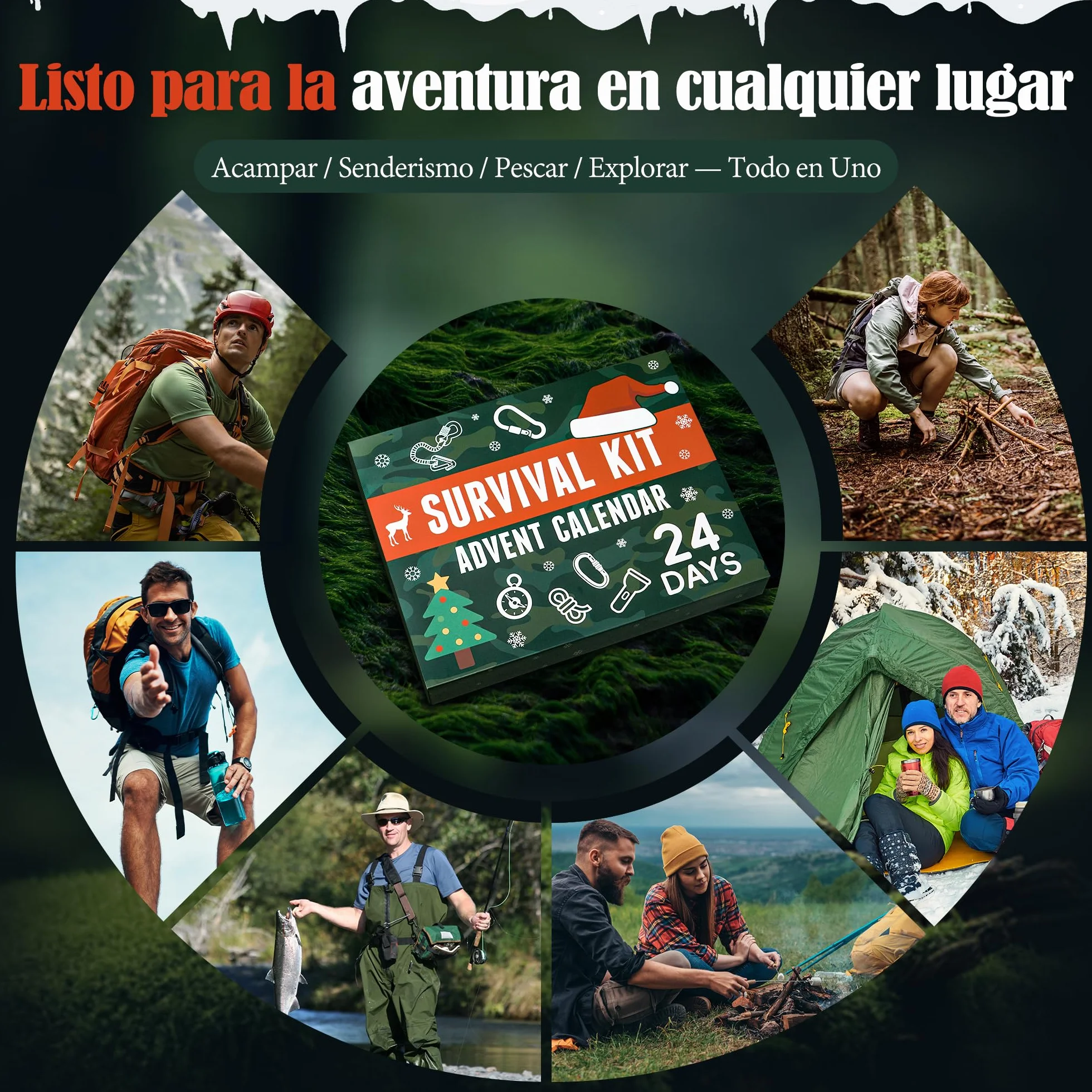 Calendario Adviento 2025 Hombre Adulto Kit Supervivencia 31 Piezas Herramientas Regalo Aventura Caza Camping Aire Libre