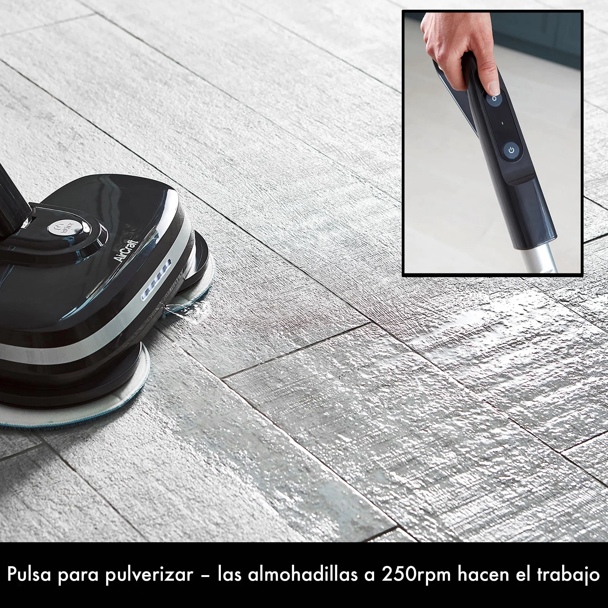 AirCraft Home, PowerGlide Limpiador y Pulidor de Suelos Duros Inalámbrico con 8 Almohadillas, Batería Recargable para Madera, Baldosas, Terrazo y Laminado