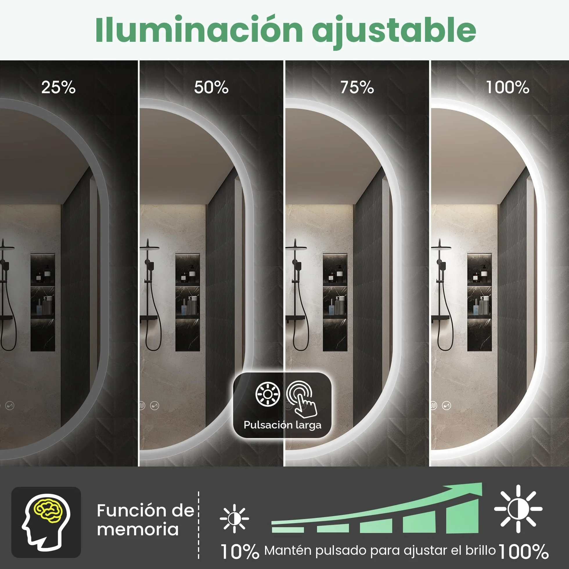 S'bagno Oval Bluetooth Espejo Baño con Luz 50x80cm, Antivaho, Espejos de Baño con Led y Memoria, 3000K/4000K/6500K, Regulable, Cristal Templado HD, IP44 Espejo Baño Led, Horizontal o Vertical