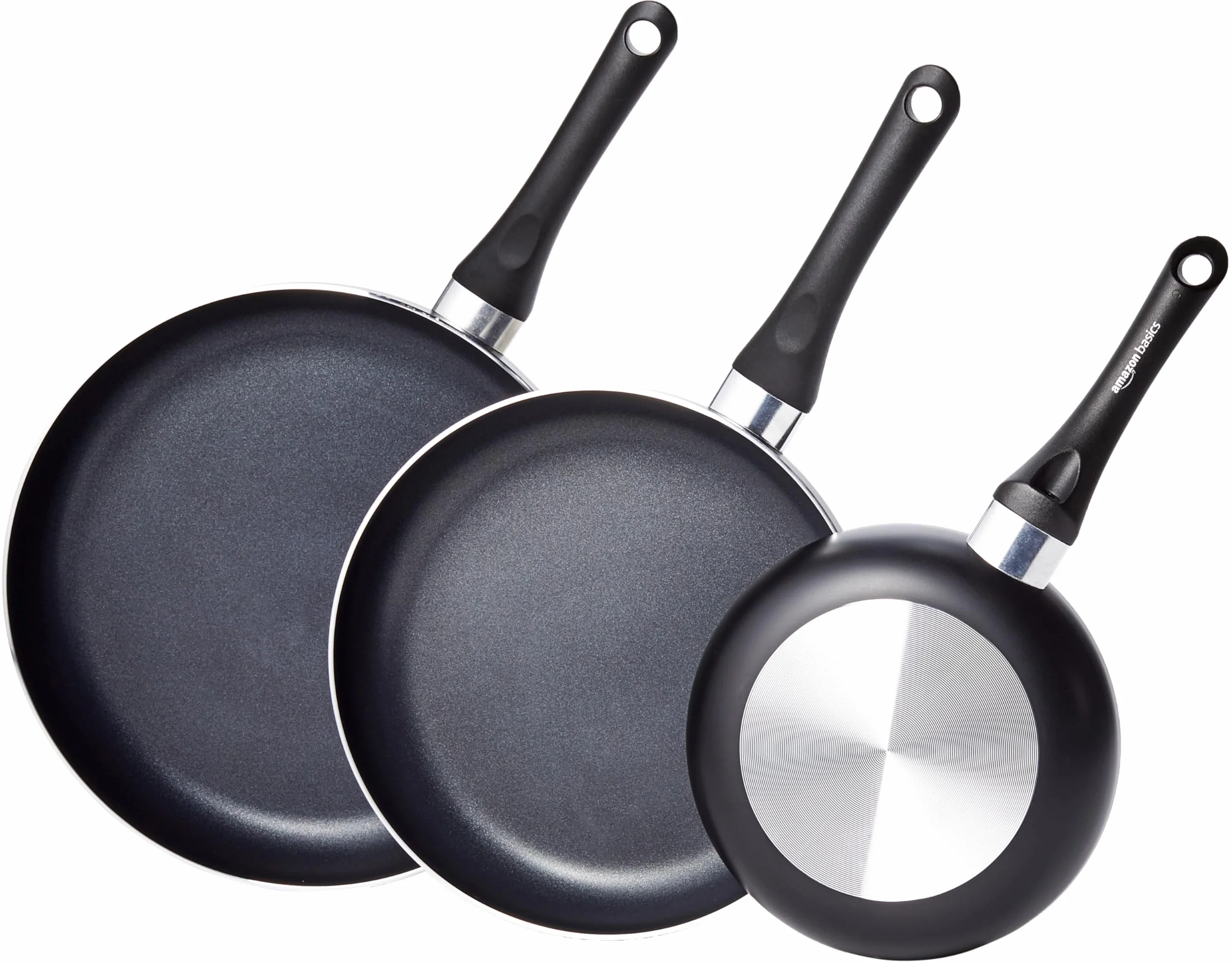 Amazon Basics Set de sartenes antiadherentes 3 piezas 20 cm 25 cm 30 cm Negro