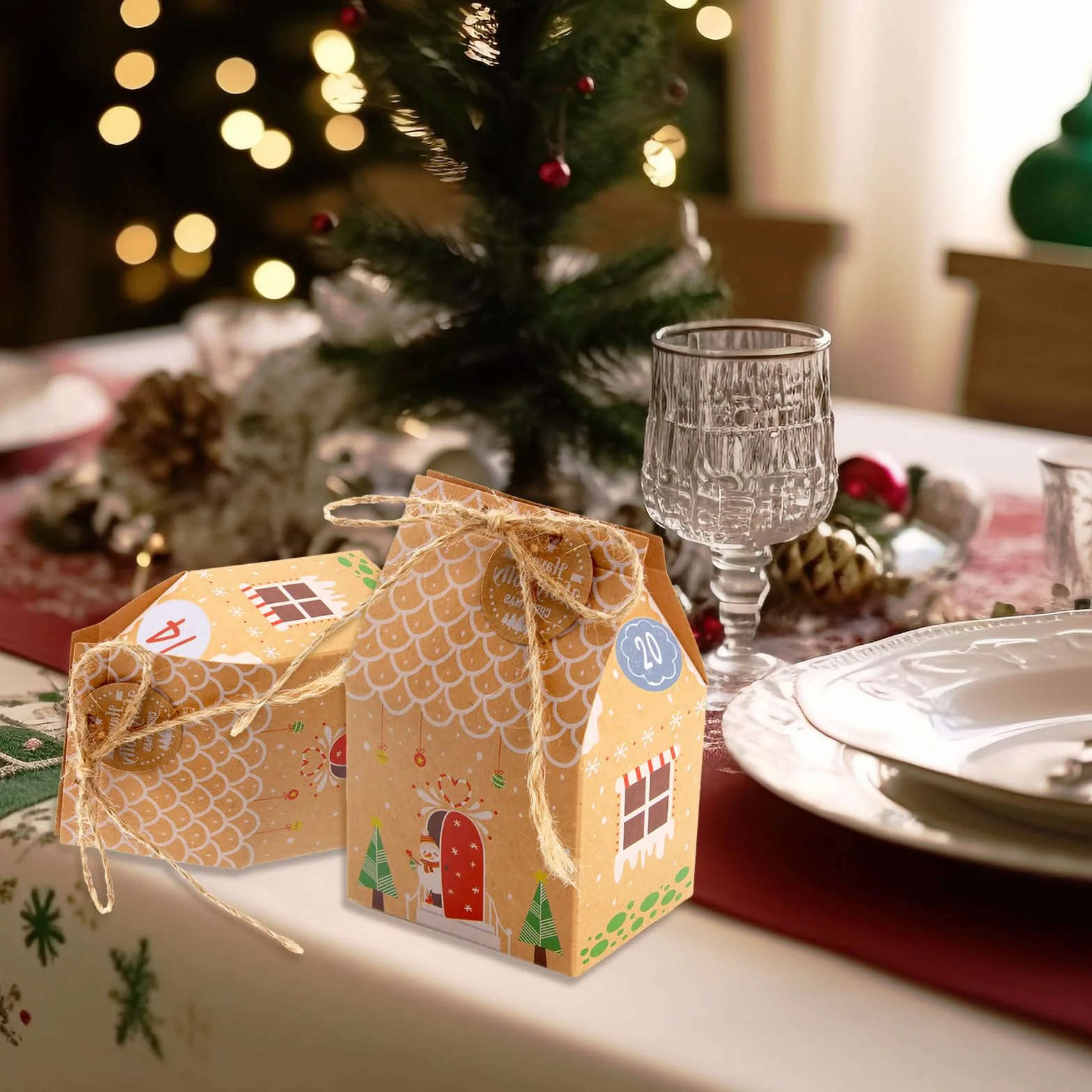 ACTOYS Calendario Adviento 24 Piezas Cajas Cartón Kraft Casa con Etiqueta Número Pegatinas