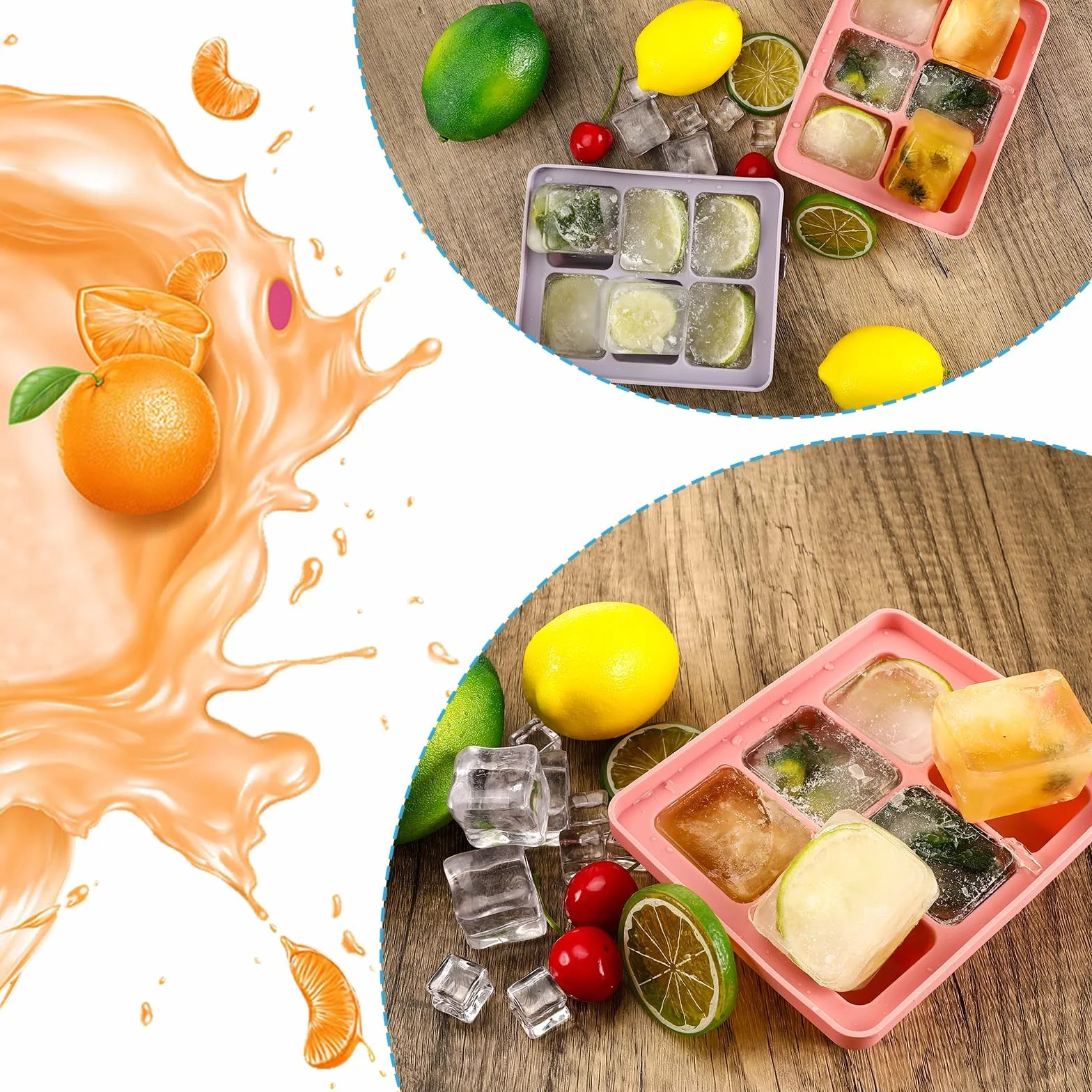 Auauraintt 3 Pack cubiteras de hielo de silicona con tapa apilables aptas para lavavajillas