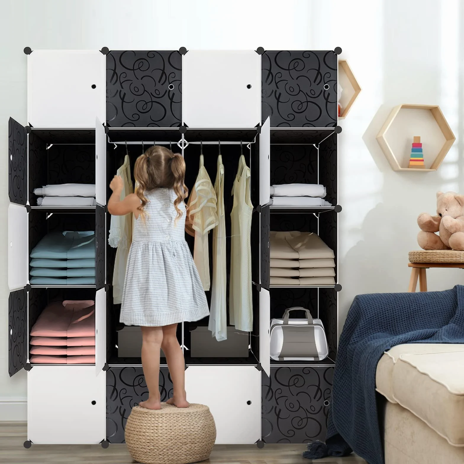YUENFONG Organizador de armario bricolaje sistema estantería 20 cubos con puerta