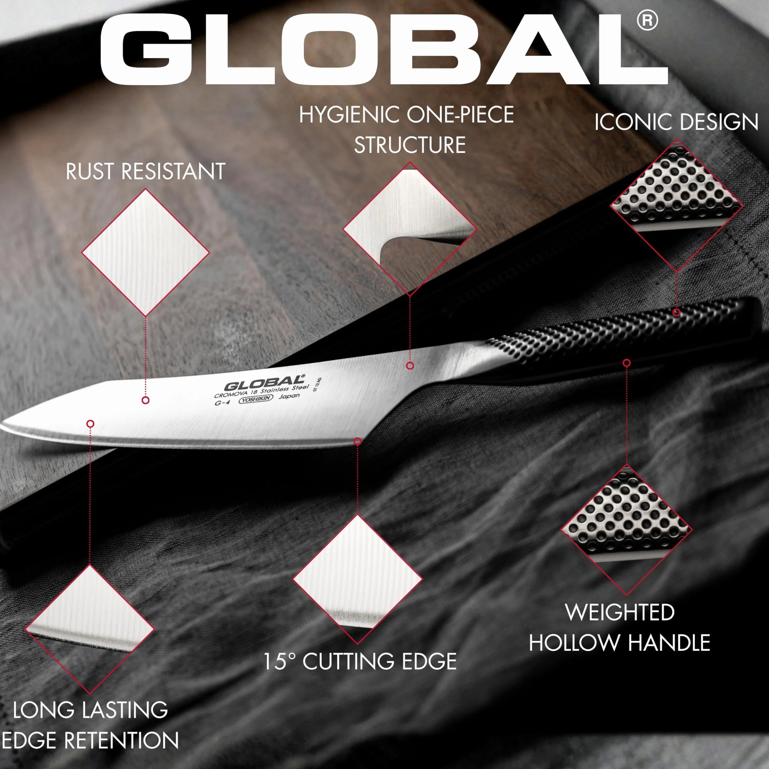 Global G-20 Cuchillo filetear 210 mm (8 cali) hoja