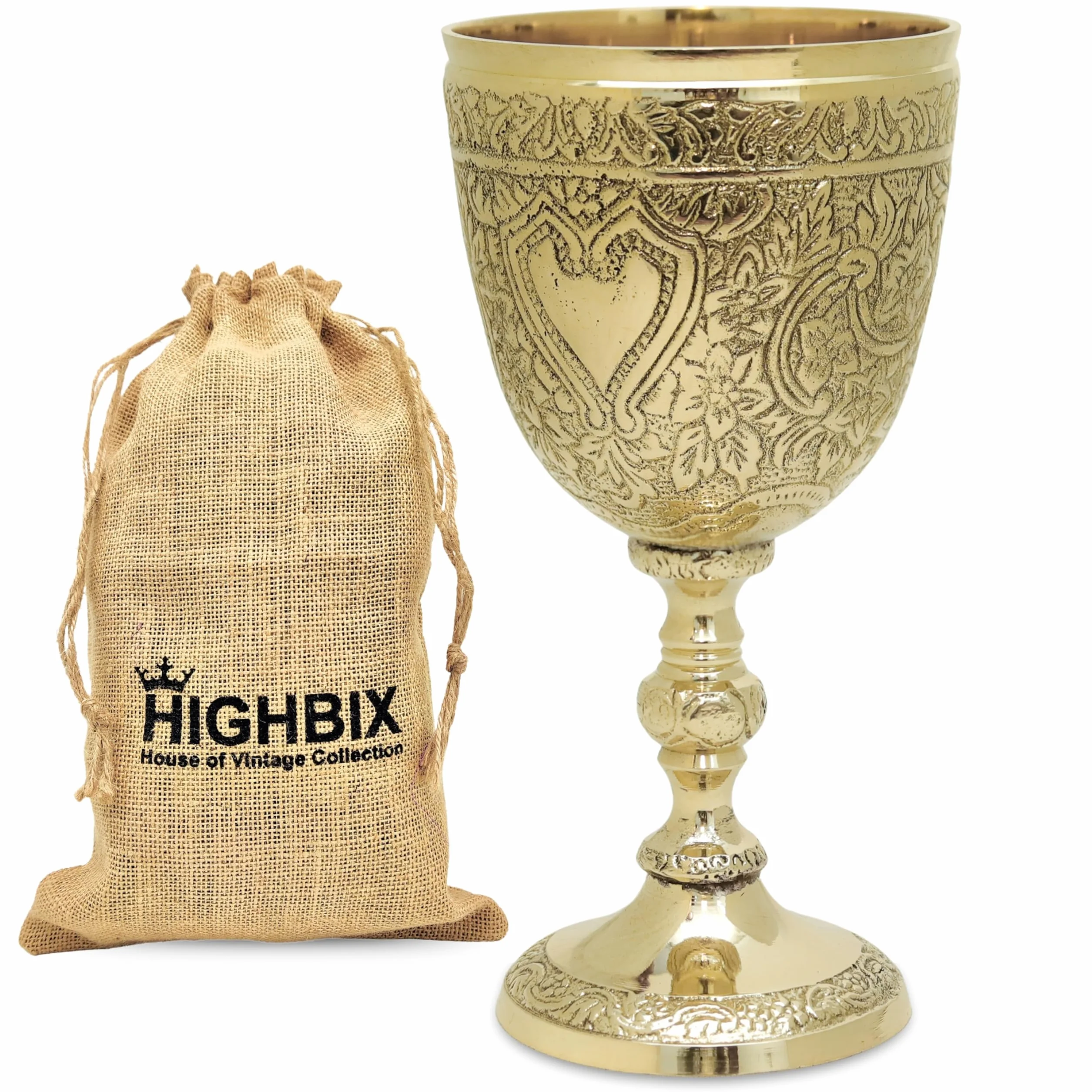HIGHBIX Copa de vino real de latón macizo hecha a mano, copa de vino de alta calidad, decoración medieval, cáliz gótico, antigua y elegante copa de vino