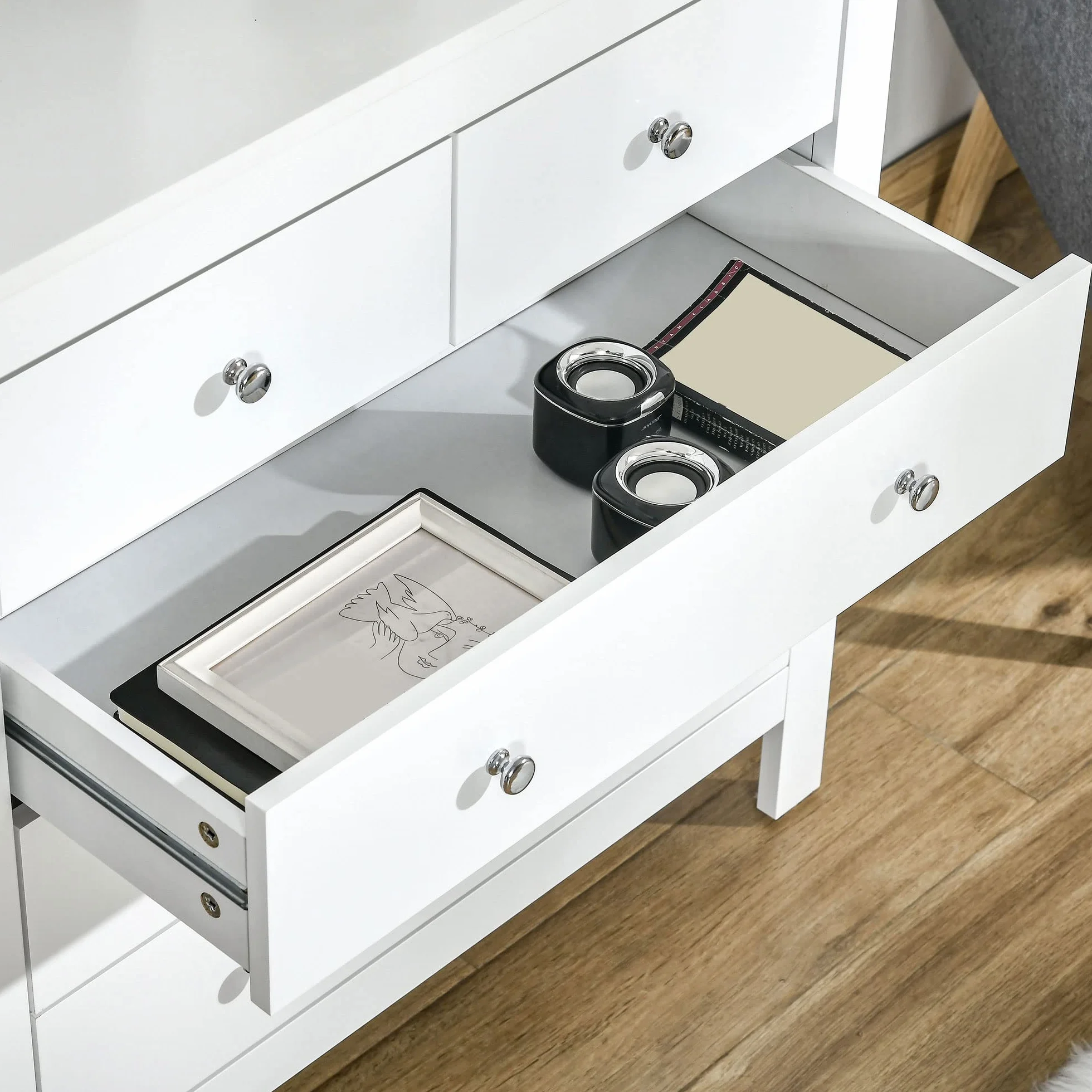 HOMCOM Cómoda con 5 Cajones, Cómoda Dormitorio con Patas Elevadas, Cajonera para Salón, Oficina, Estilo Moderno, 79x39,5x80,5 cm, Blanco