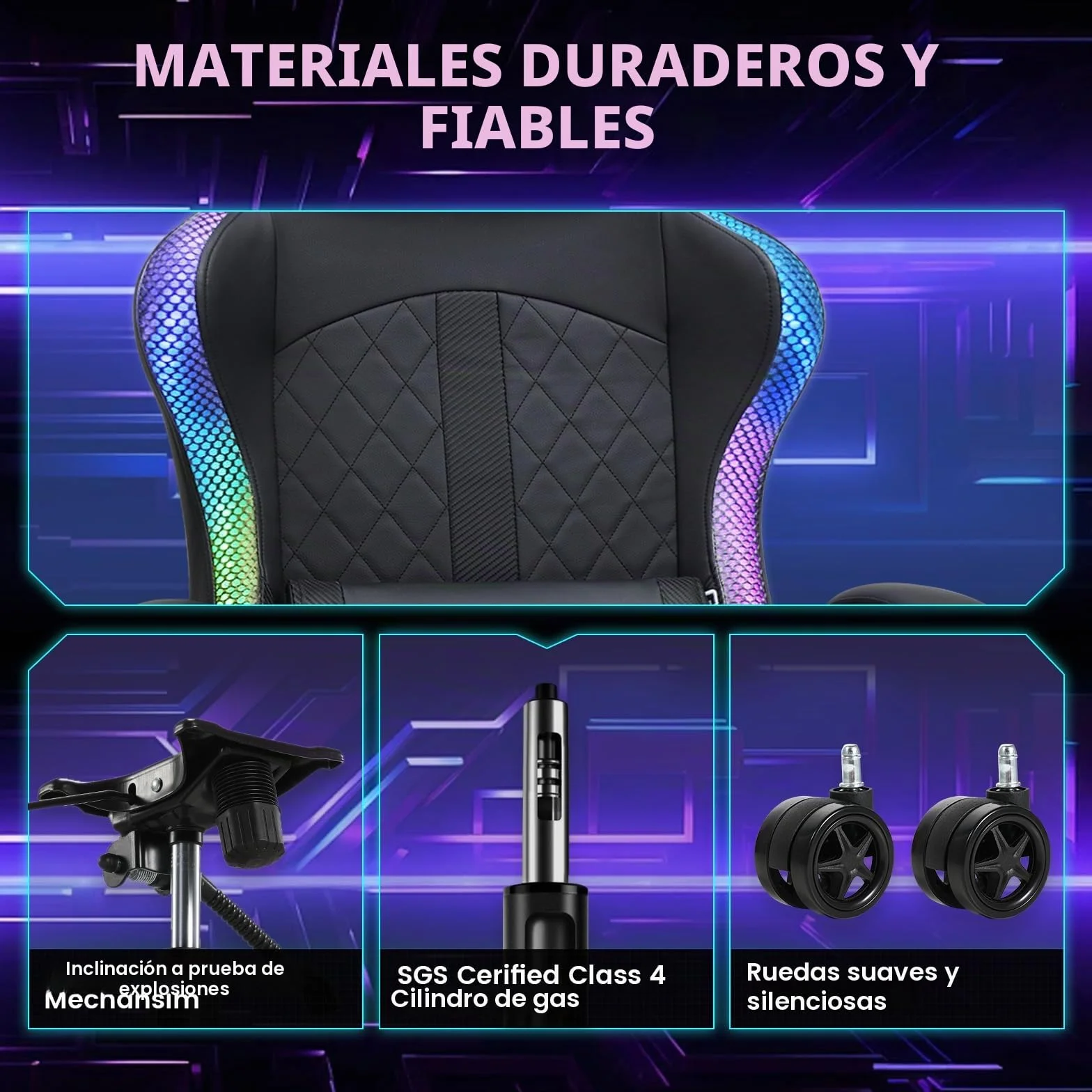 GTPLAYER Silla de gaming, silla de oficina, silla de gaming con altavoz y barra de luz, silla gamer, respaldo con bolsa de almacenamiento, silla ergonómica de PC con mando a distancia