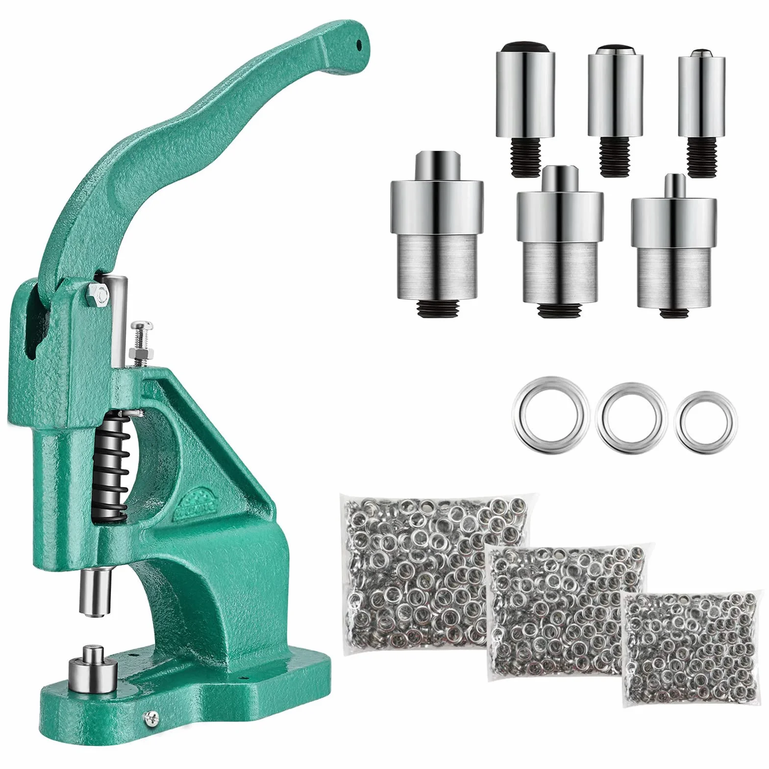 Máquina de ojales, 3 troqueles, 6 /10 /12mm, prensadora de ojales con 1500 ojales, para ojales, remaches, tejidos, cortinas de piel