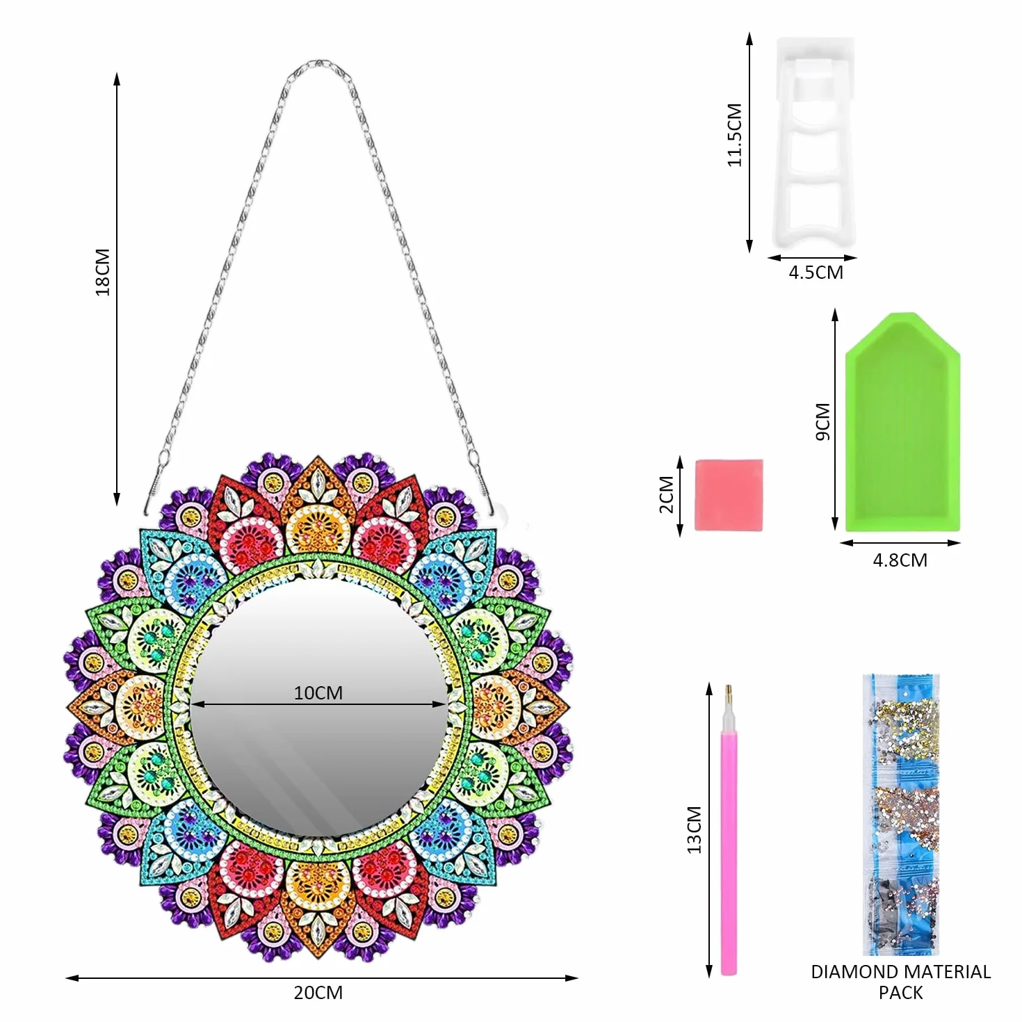 Juego de Espejos de Cristal Pintados Con Mandala - Para Maquillaje y Manualidades - Regalo Para Niñas