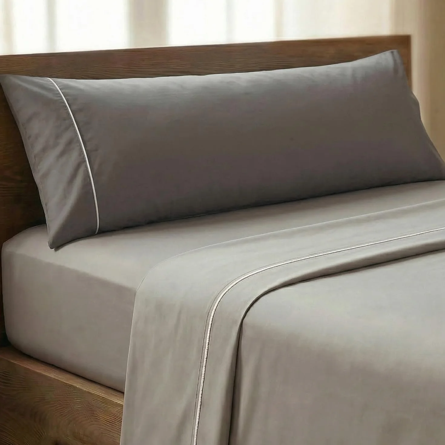 Flow – Pack 3 Juego de Sabanas Percal – Sabana Bajera 135x200x30 Cm Grey – Sabana Encimera 210 x 280 Cm y Fundas Almohadas 45 x 135 Cm, 100% Algodon Fresco 180 Hilos, Oeko-Tex®