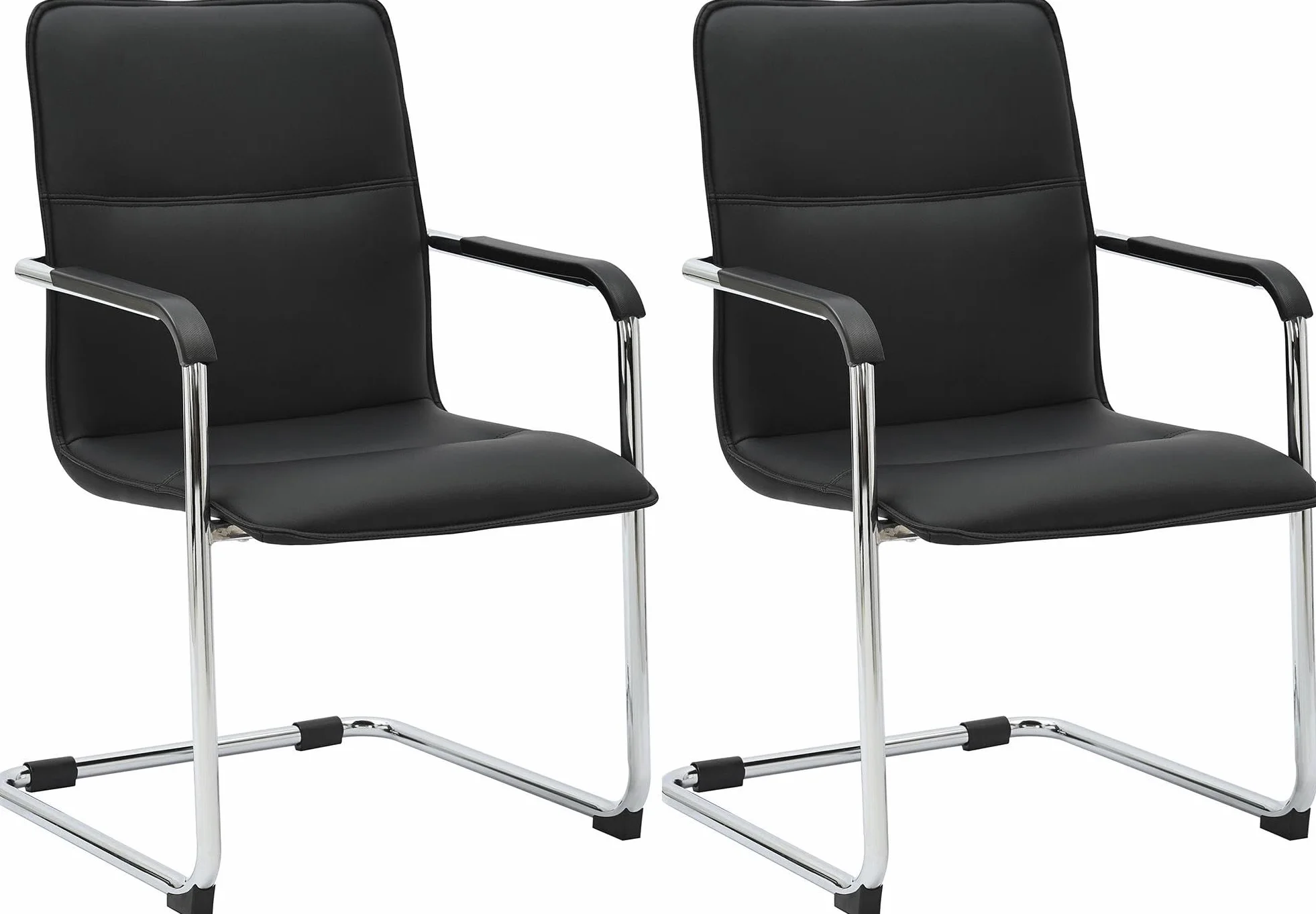 CLP Sillas Cantilever Juego de 2 con Reposabrazos Seattle, Sillas de Comedor Modernas Tapizadas con Cuero Sintético, Negro