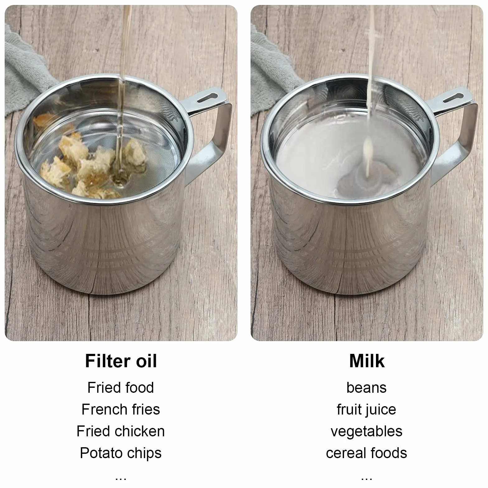 Filtro Aceite Cocina Acero Inoxidable 1200ml, Grasera con Malla Fina Colador y Tapa