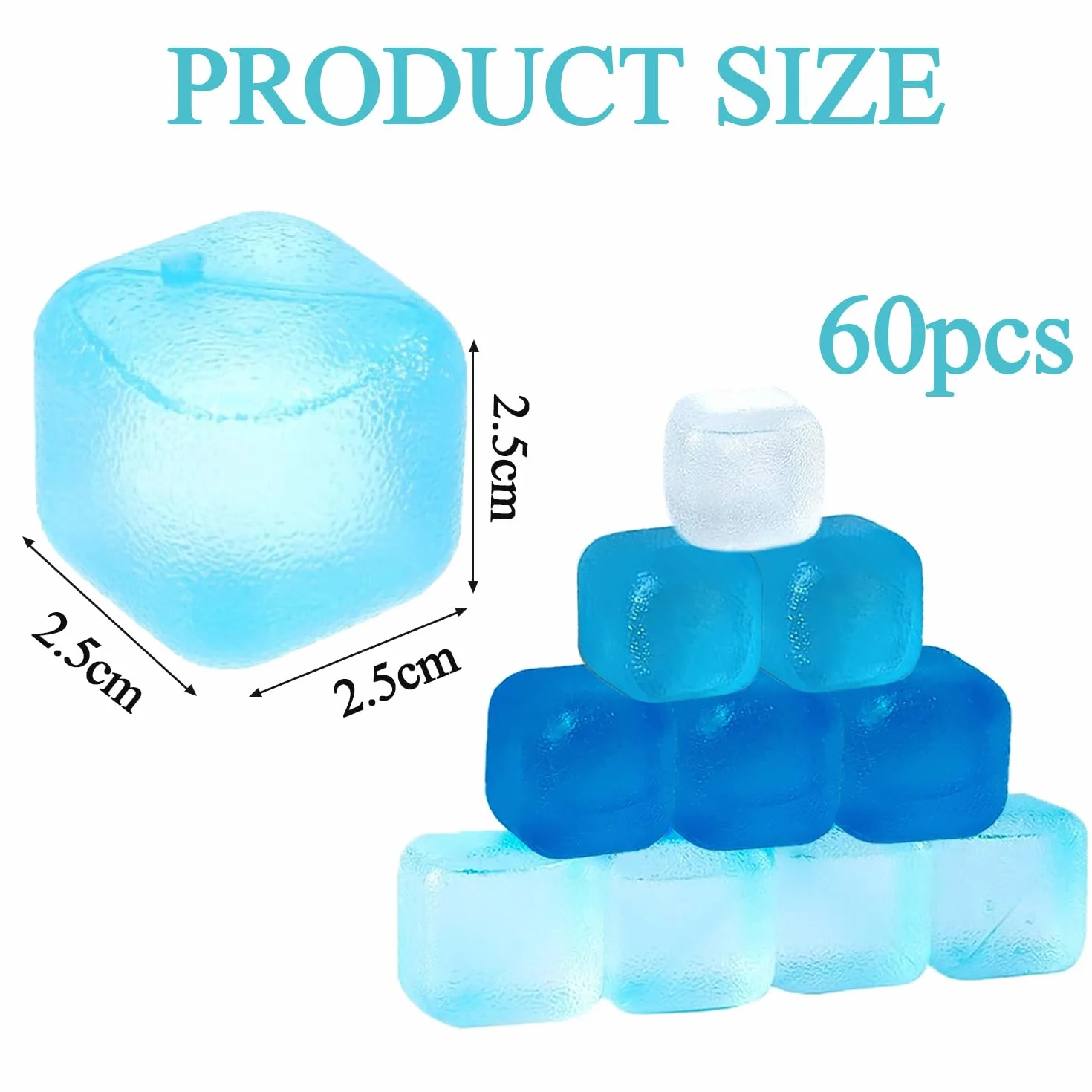 KEELYY 60 Piezas Cubitos de Hielo Reutilizables de Plástico para Fiestas, Azul