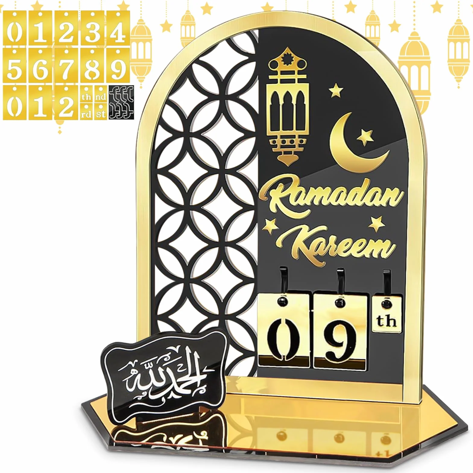 Calendario Ramadán Acrílico 30 Días Cuenta Regresiva Decoración Eid Musulmana Negro