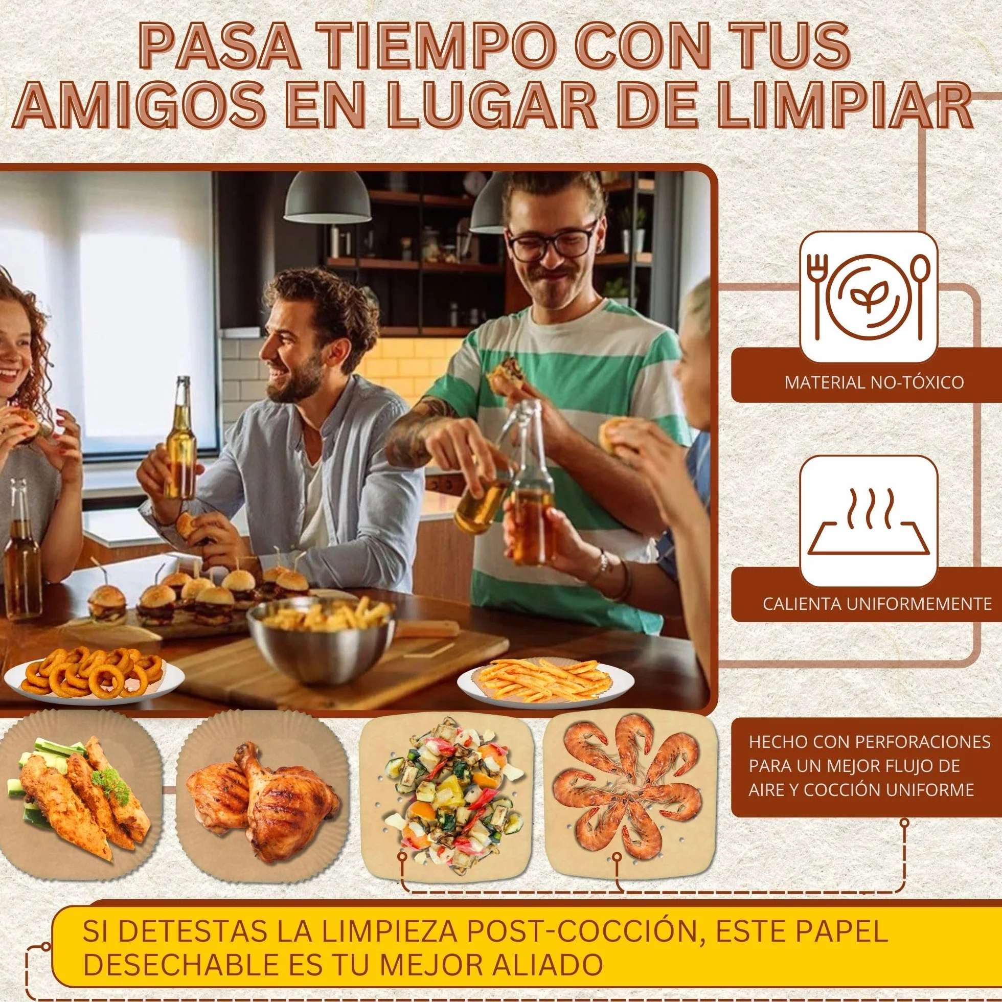 Accesorios Air Fryer 200 Piezas Papel Freidora Aire 20-24cm BPA Free
