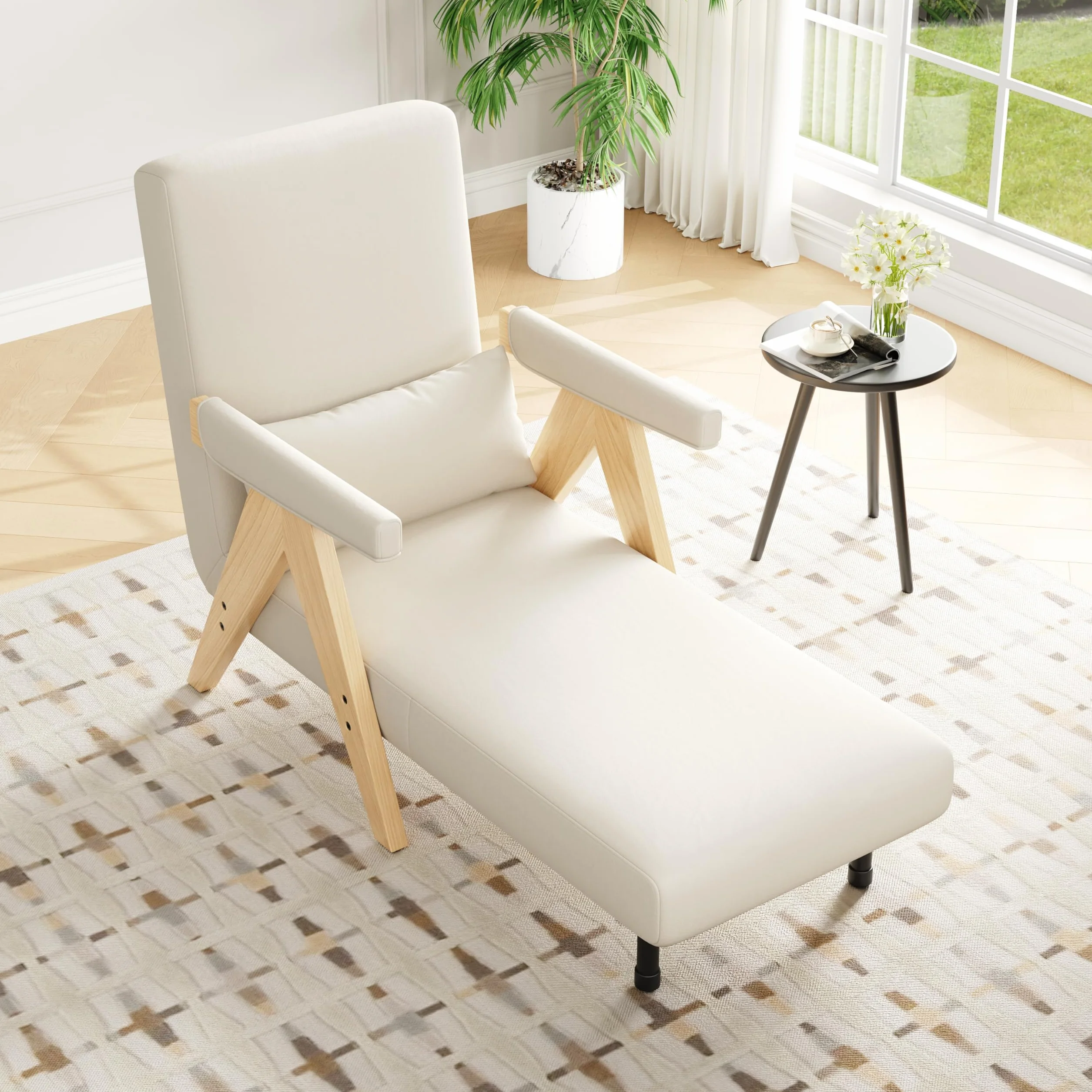 Sillón plegable acolchado 3 en 1 con función de sueño, sofá cama convertible, sillón lounge, cama individual, adecuado para salón, dormitorio, oficina, apartamento, etc. (beige)