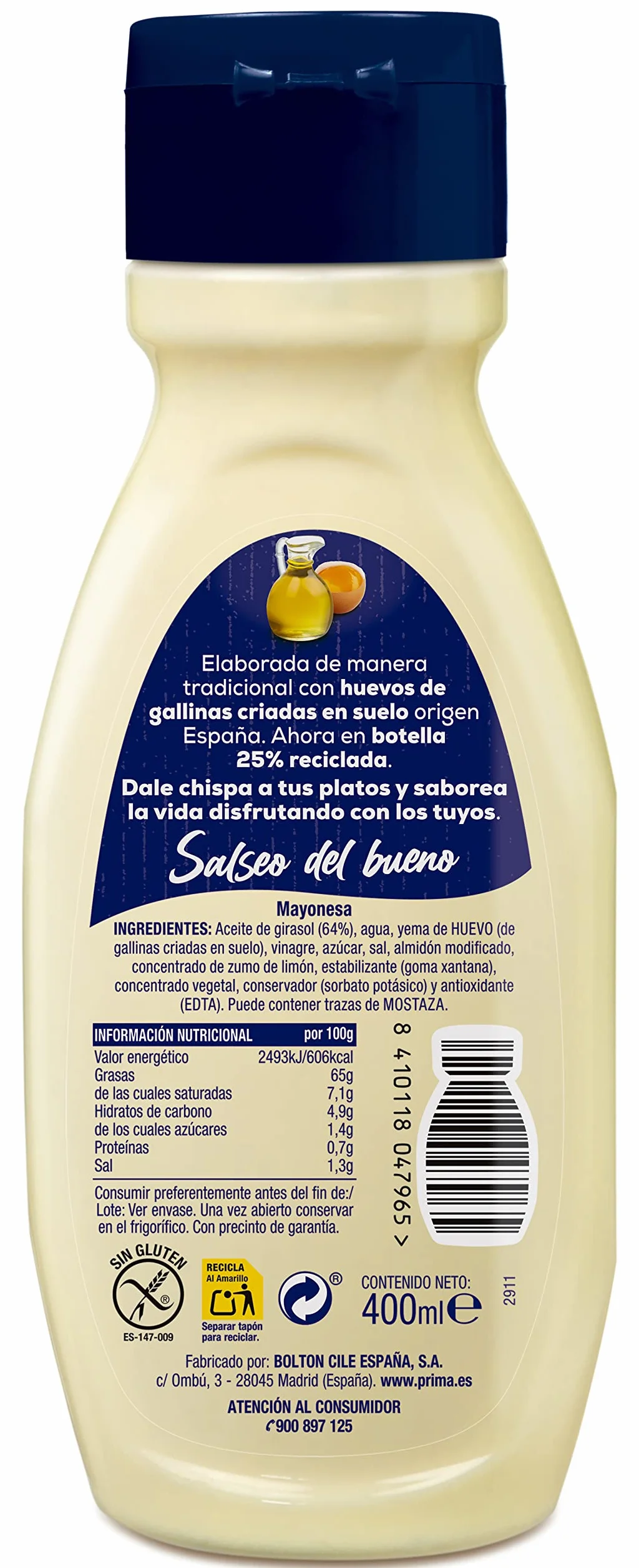 Prima Mayonesa receta tradicional con huevos 400 ml España